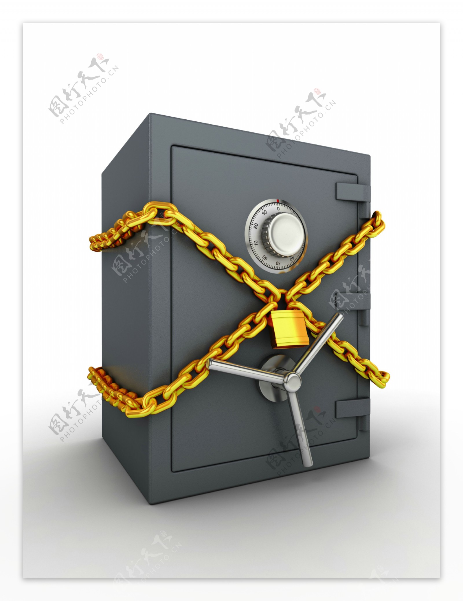 黄金铁链锁着的保险箱图片