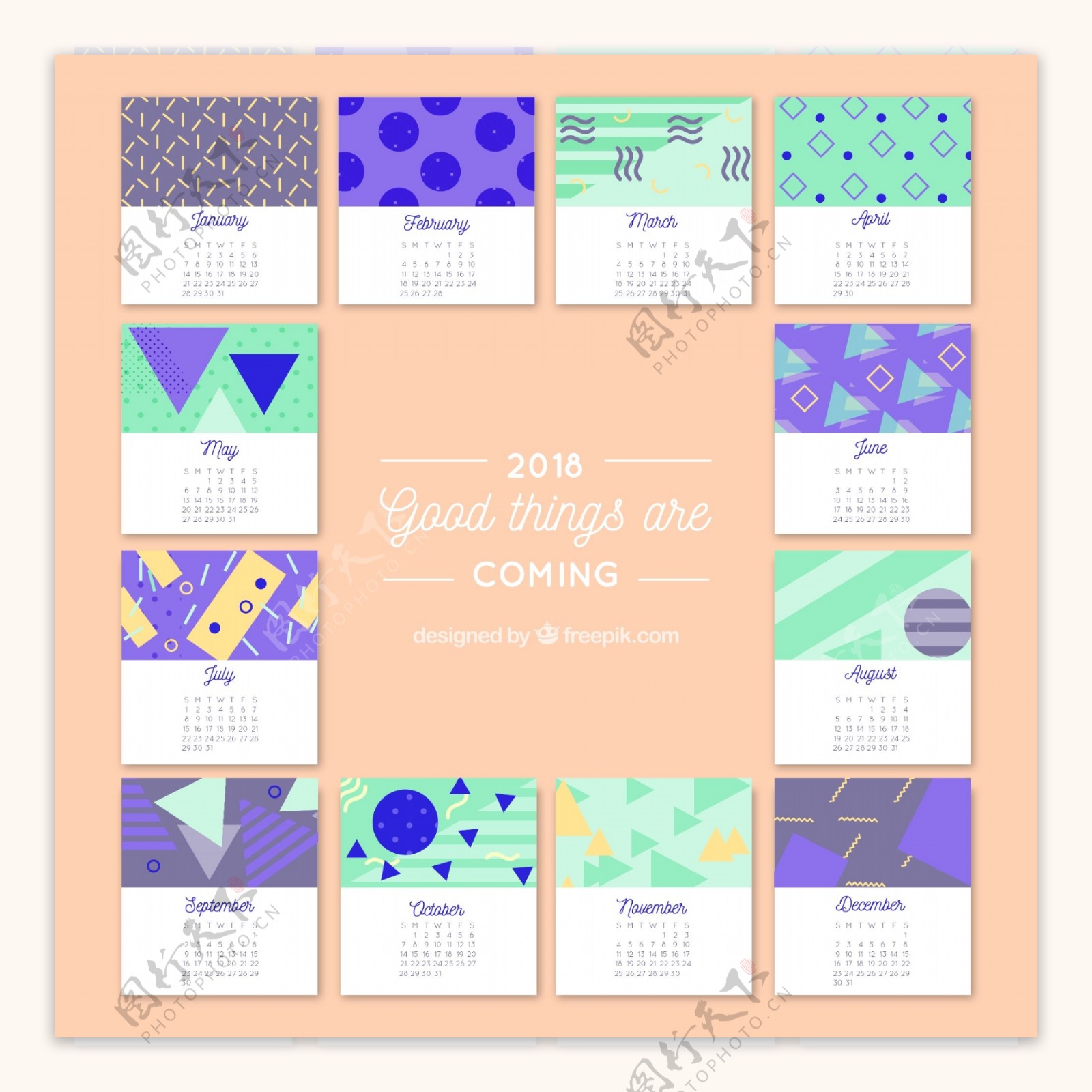 2018具有几何形状的创意日历模板