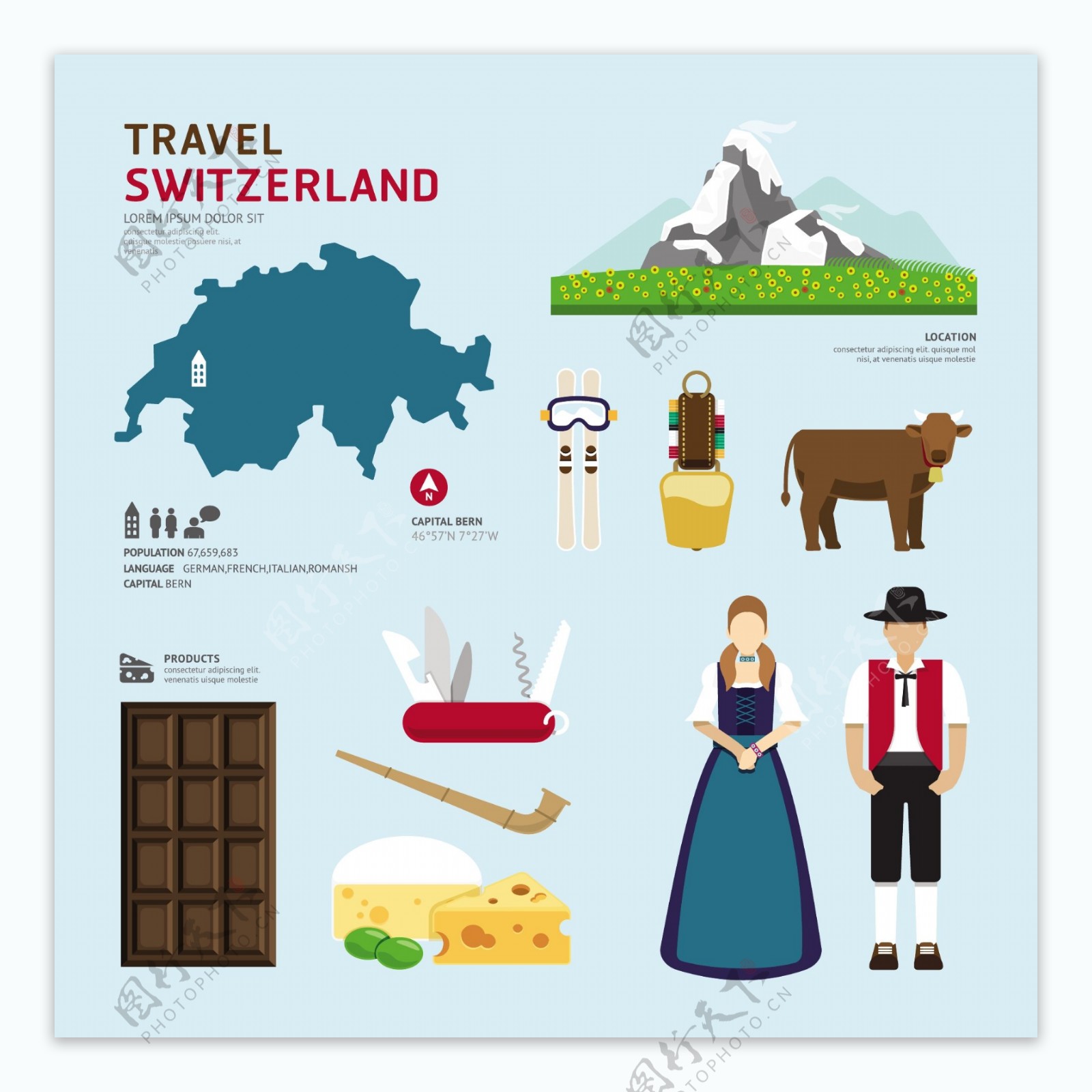 时尚瑞士旅游元素图片