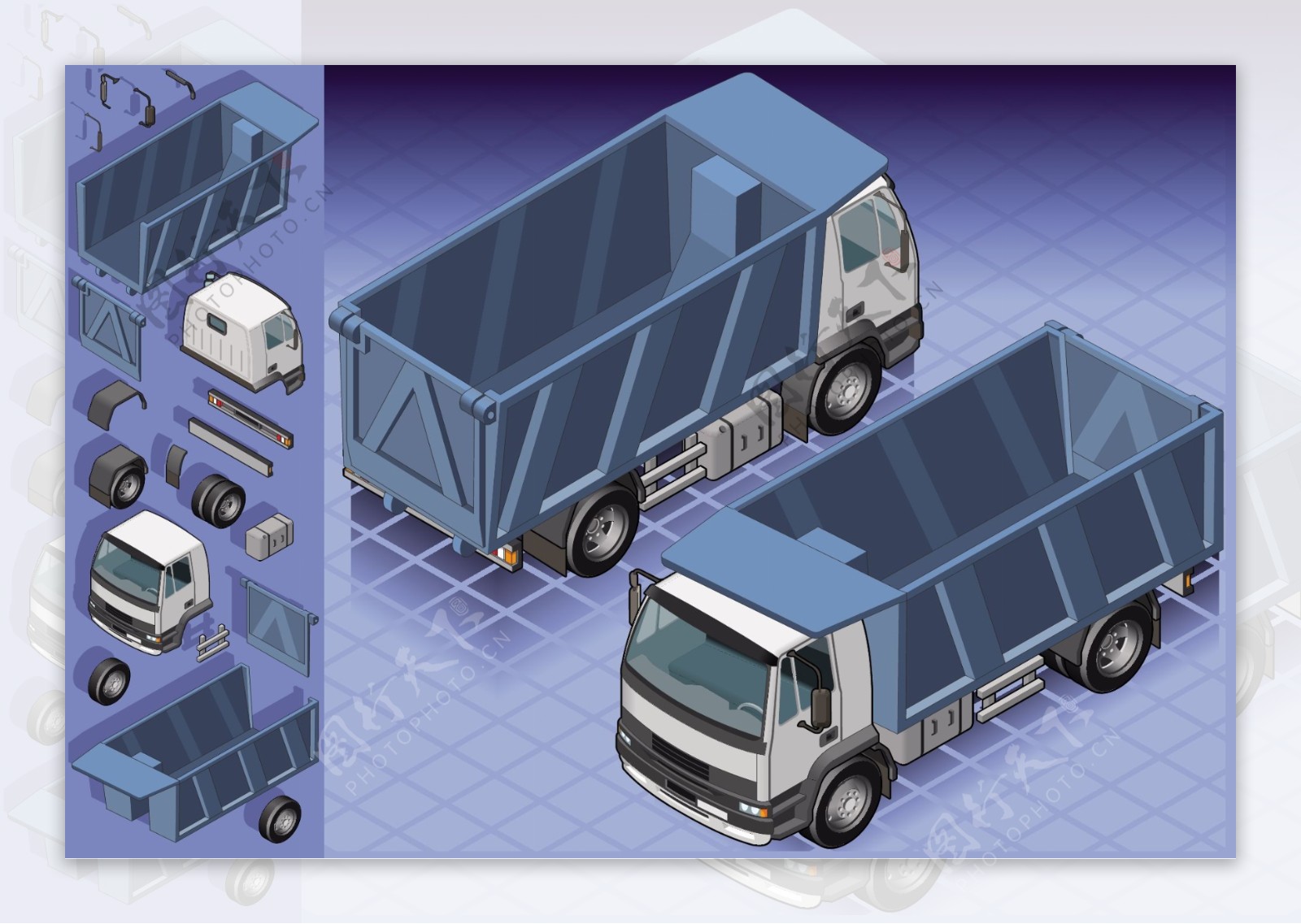 手繪貨車 卡通汽車 藍色貨車 大貨車, 運輸車輛, 郵寄車, 藍色前面向量圖案素材免費下載，PNG，EPS和AI素材下載 - Pngtree