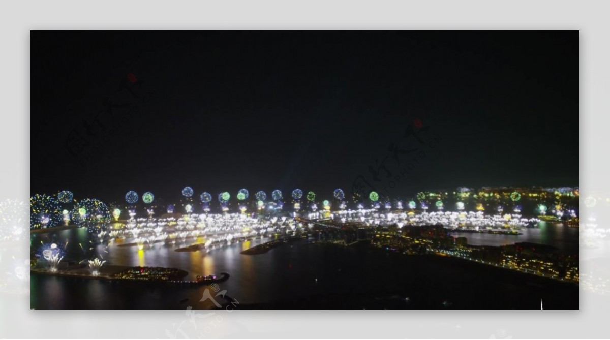 震撼绚丽迪拜大型烟花表演夜景超清实拍