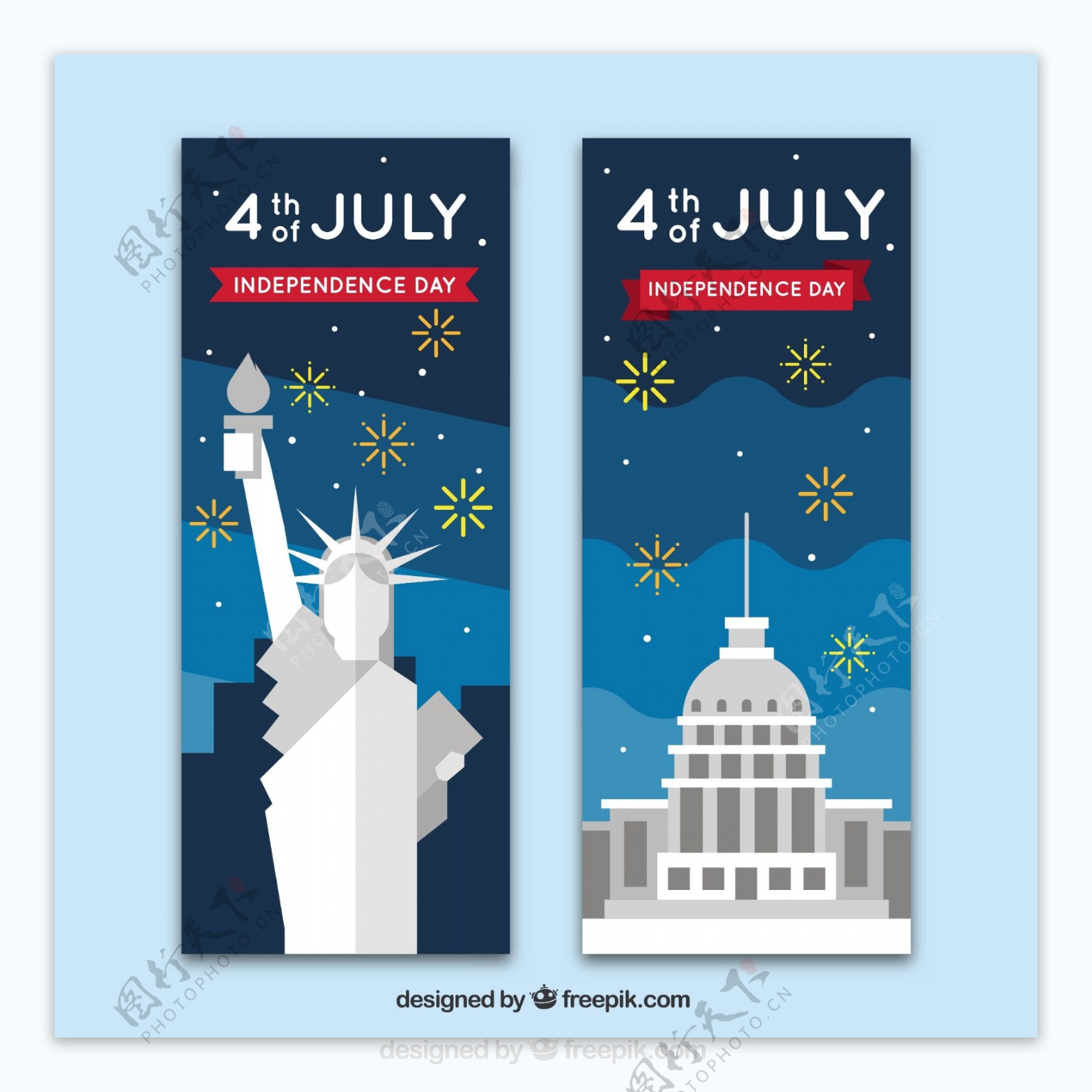 美国独立日自由女神像国会大厦插图背景