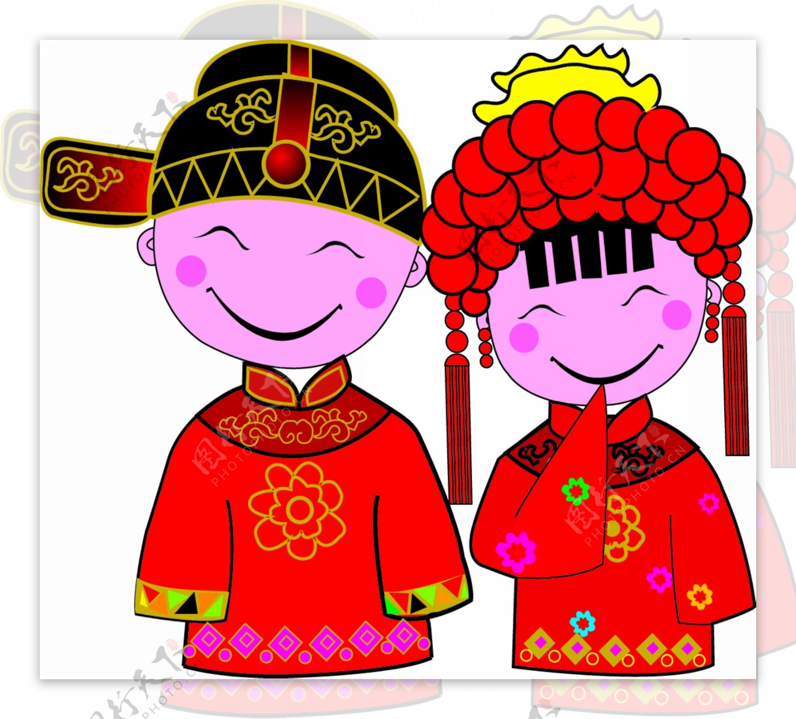卡通中式新郎新娘图片