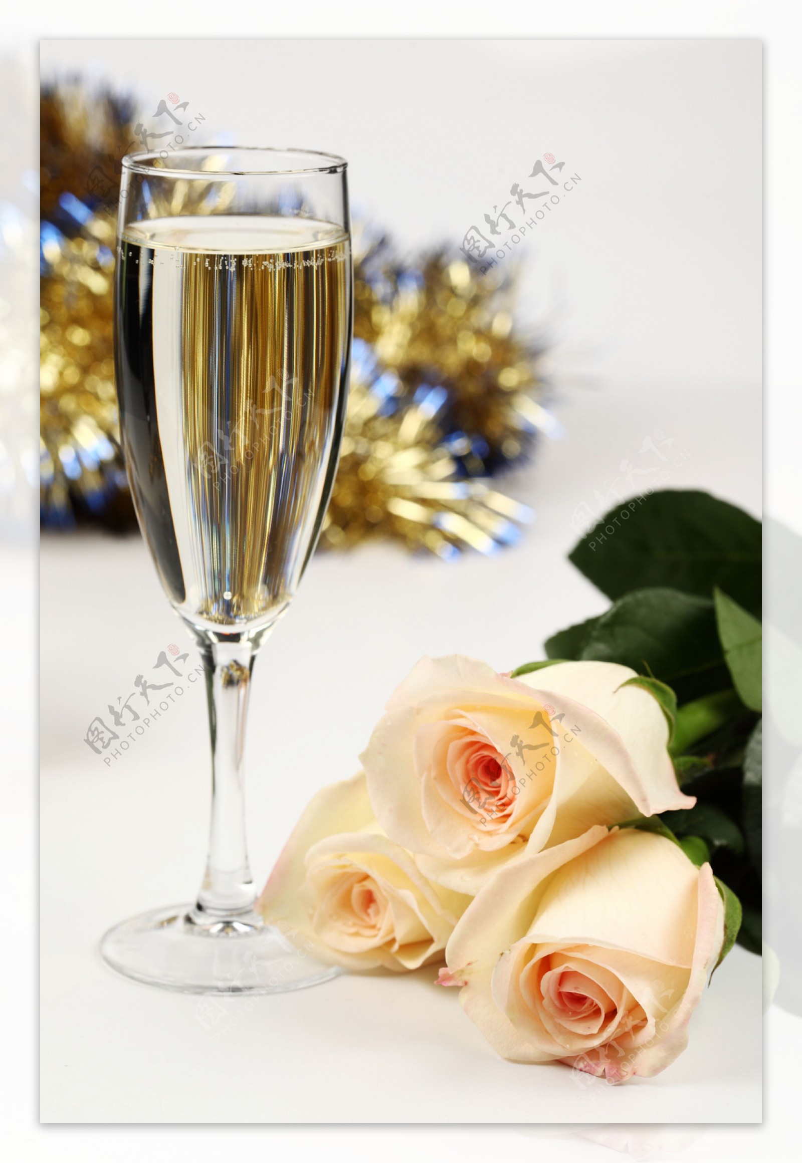 唯美香槟酒玫瑰花图片