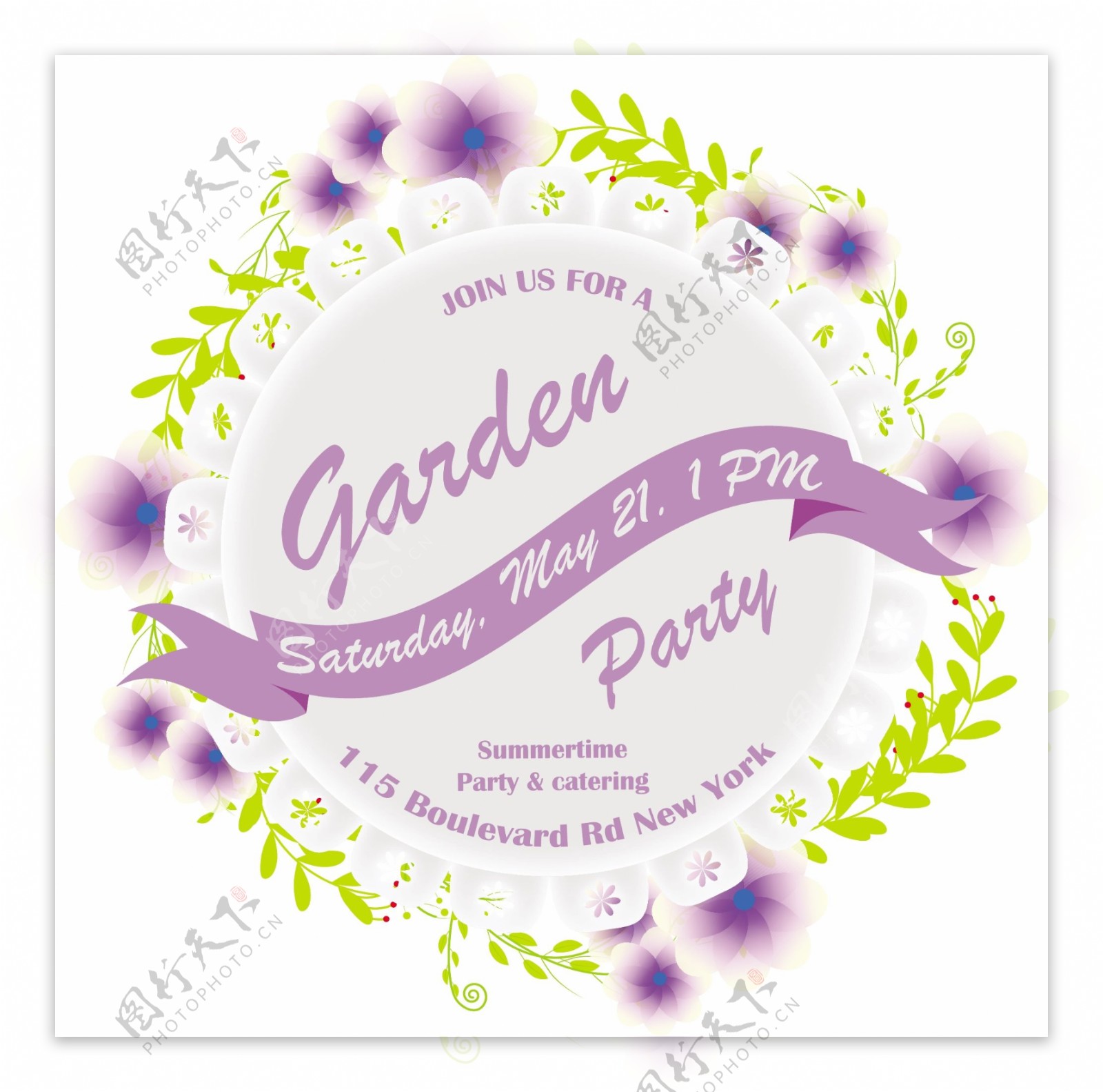 紫色花边派对邀请卡背景