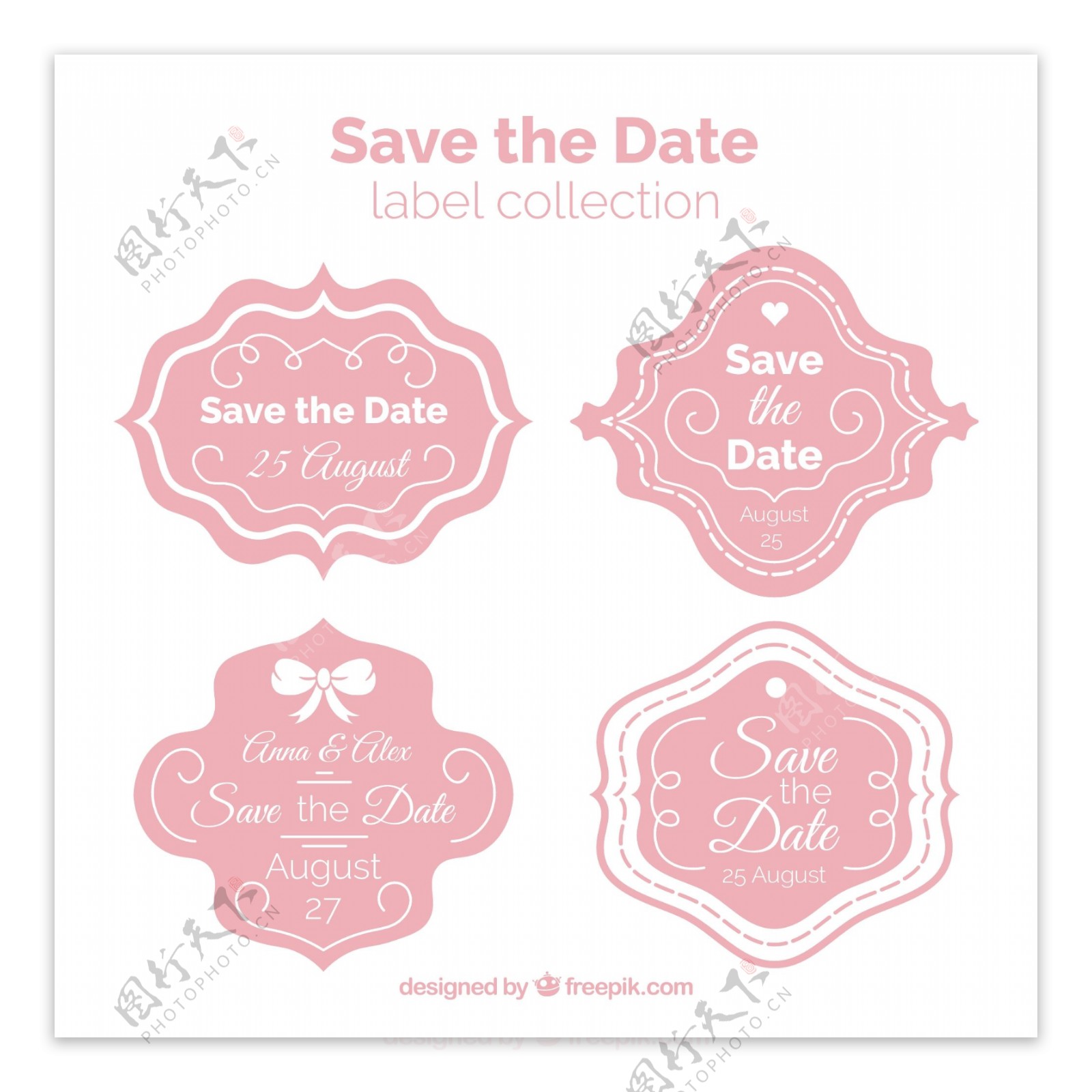 粉红标签保存婚礼日期
