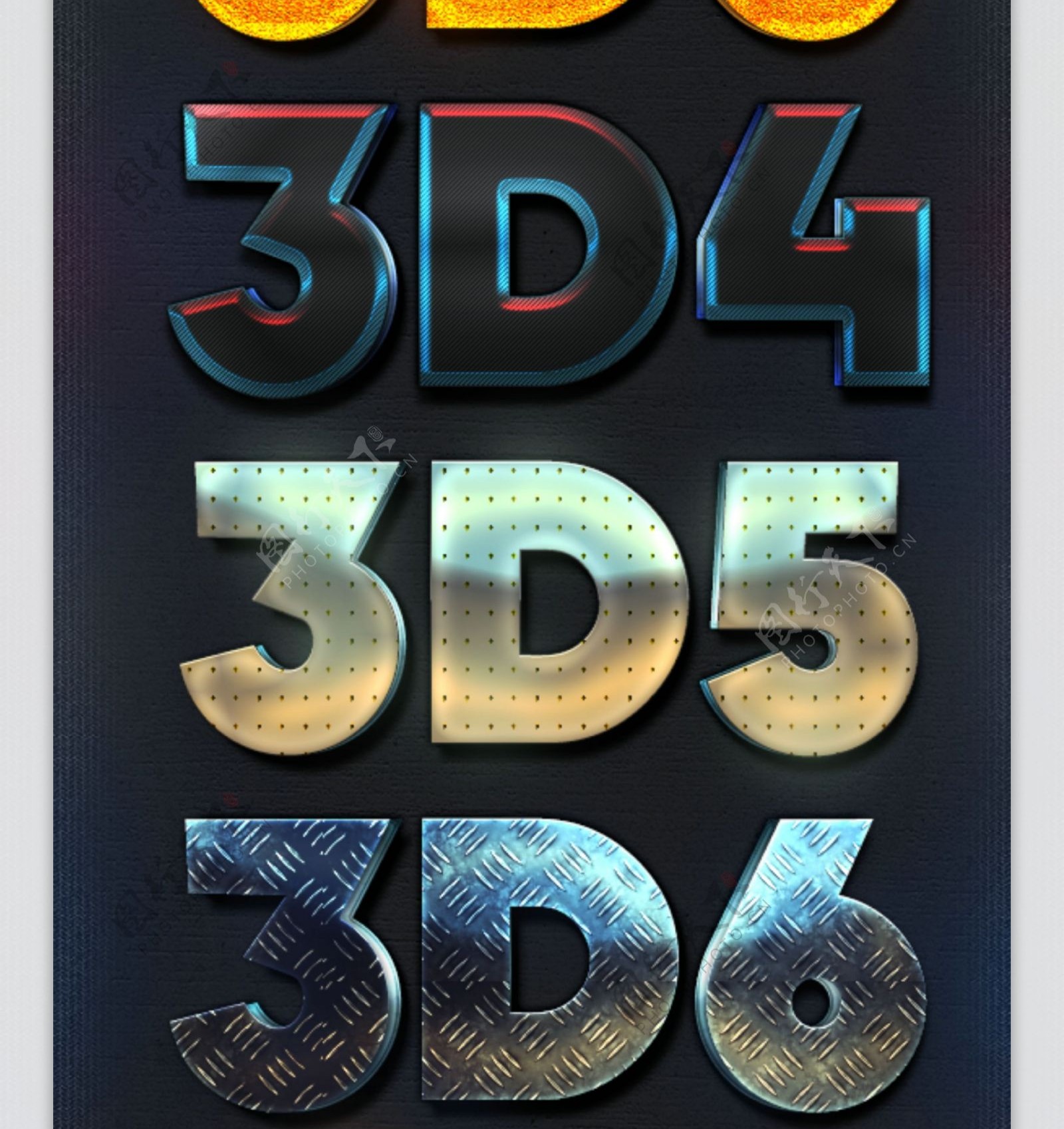 10款金属磨砂和网状3D艺术字PS样式