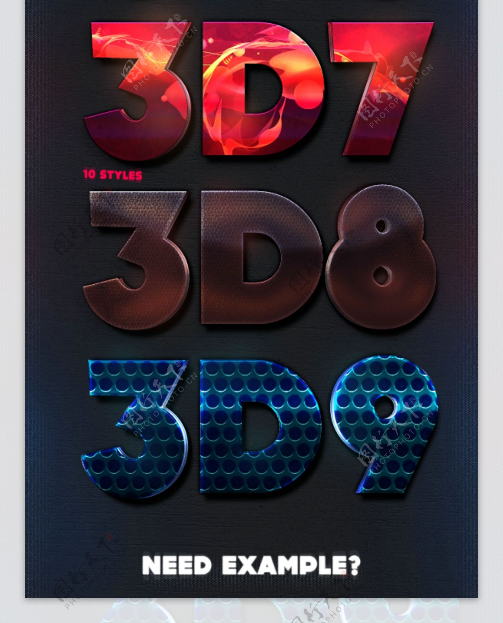 10款金属磨砂和网状3D艺术字PS样式