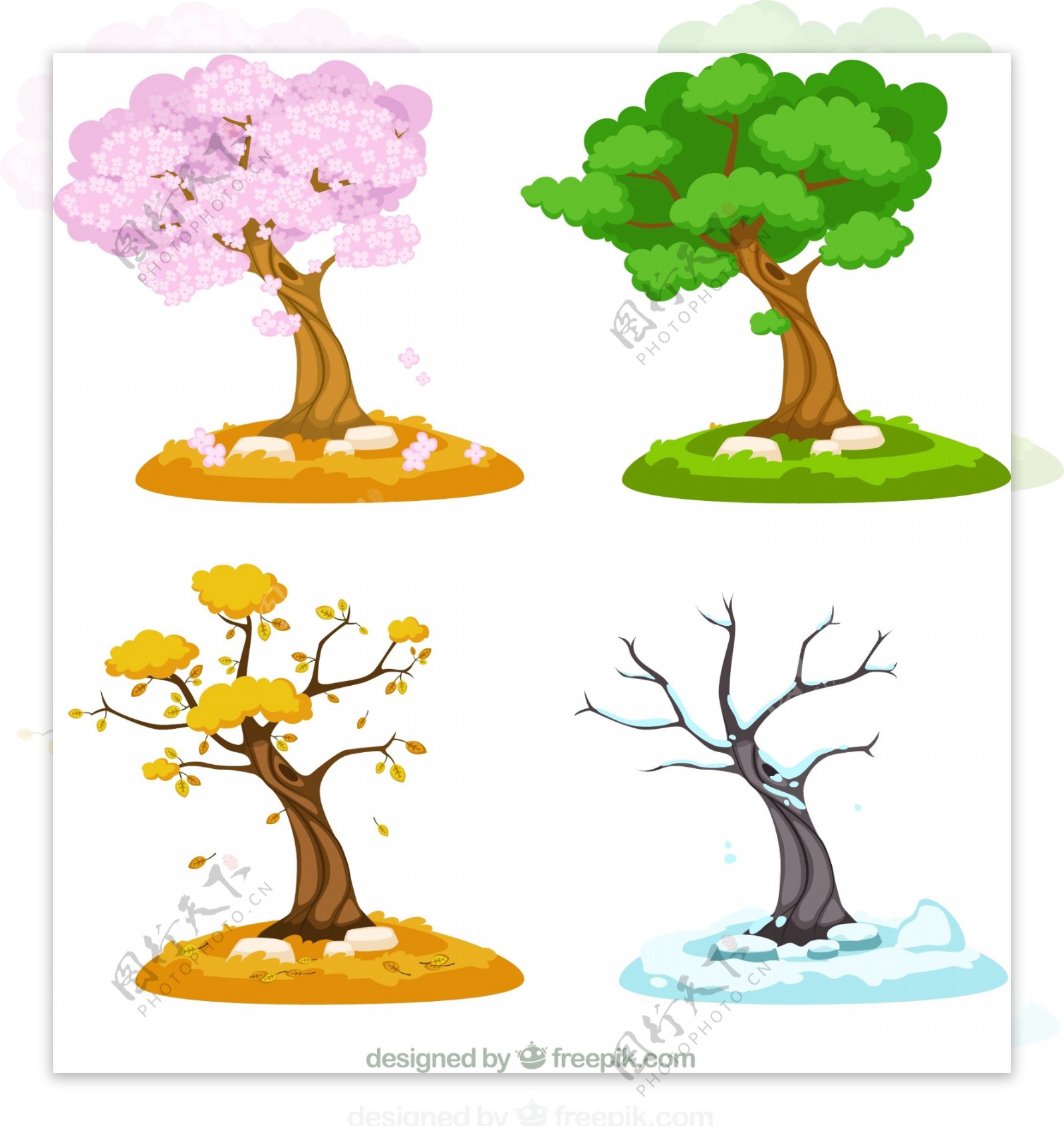 卡通树木的四季矢量素材