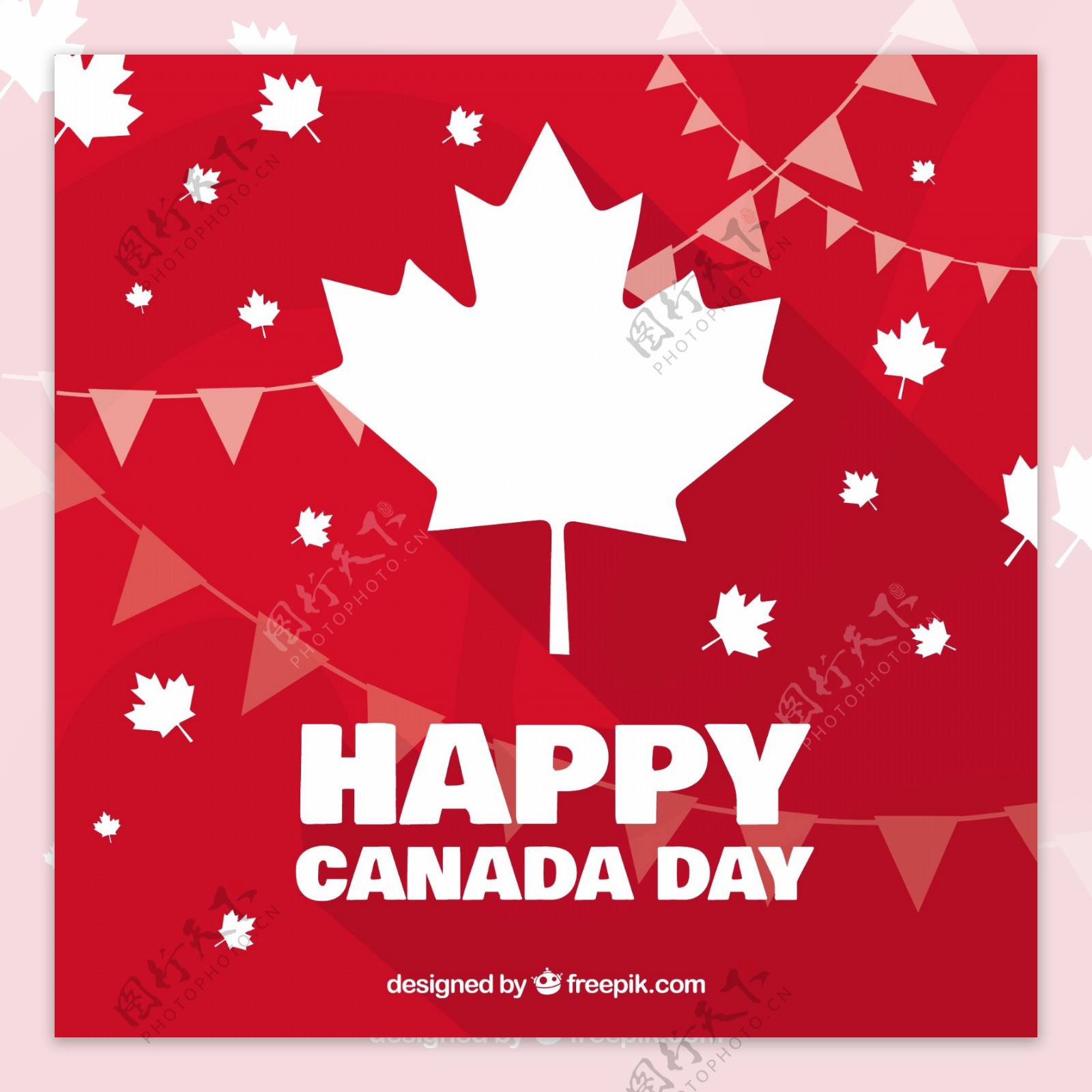 加拿大国庆日枫叶吊旗红色背景