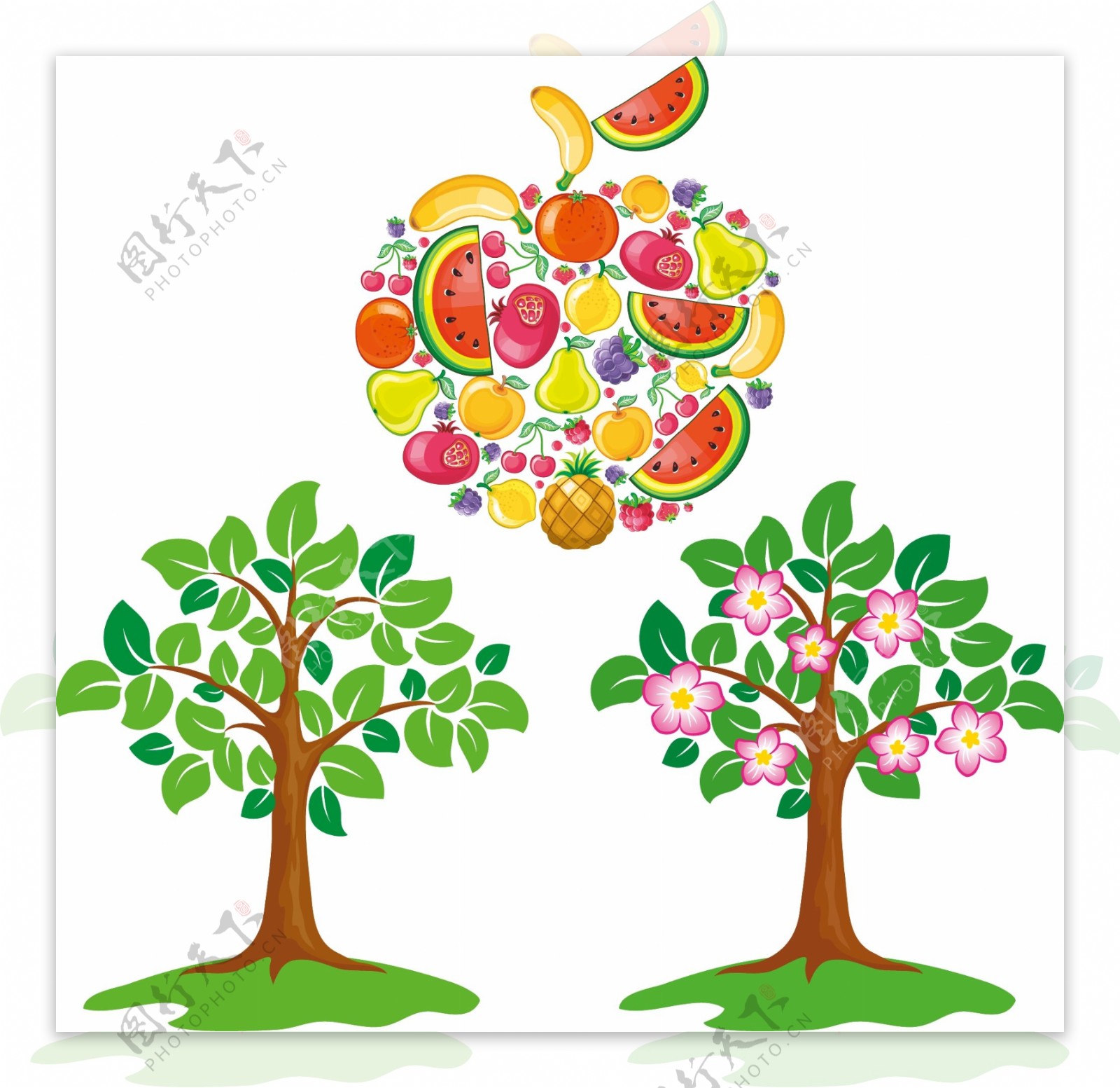水果造型卡通绿色树木