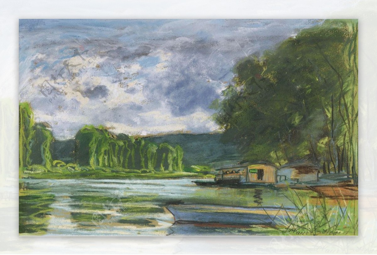 河流风景油画图片