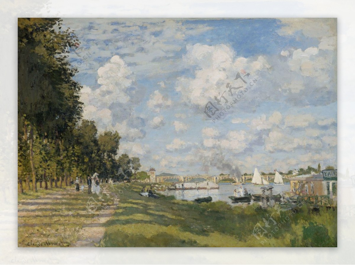 拱桥风景油画图片