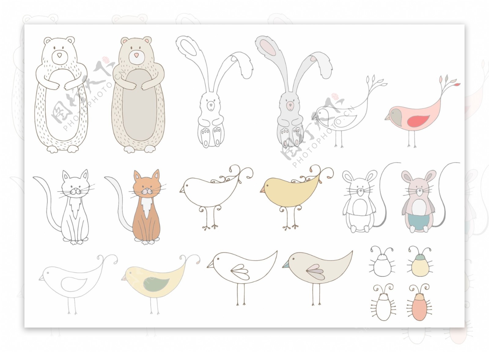 可爱手绘动物图案矢量素材