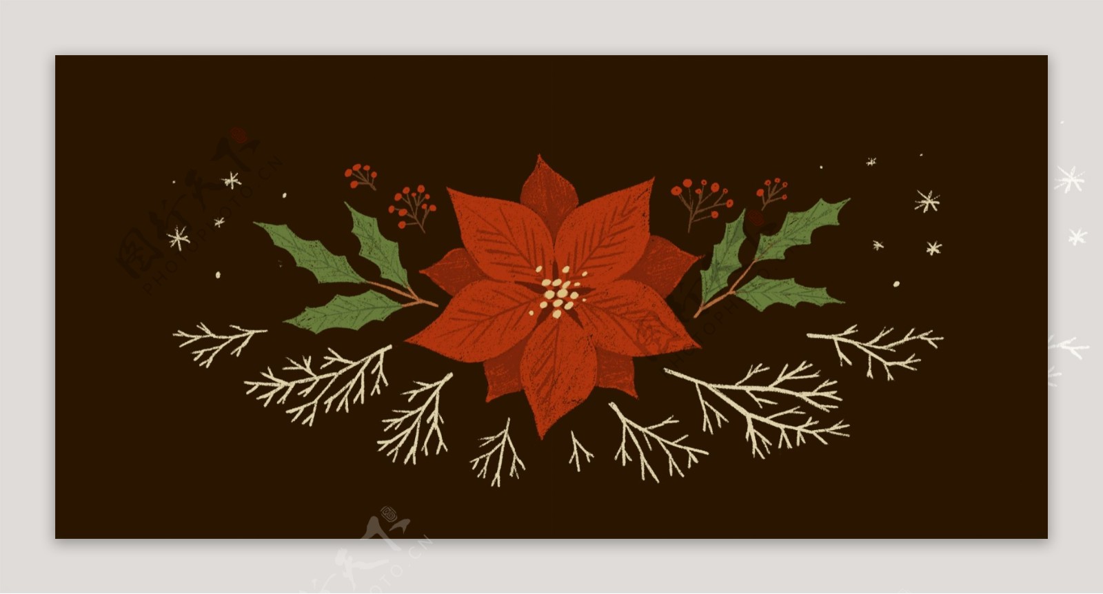 手绘圣诞装饰树叶素材