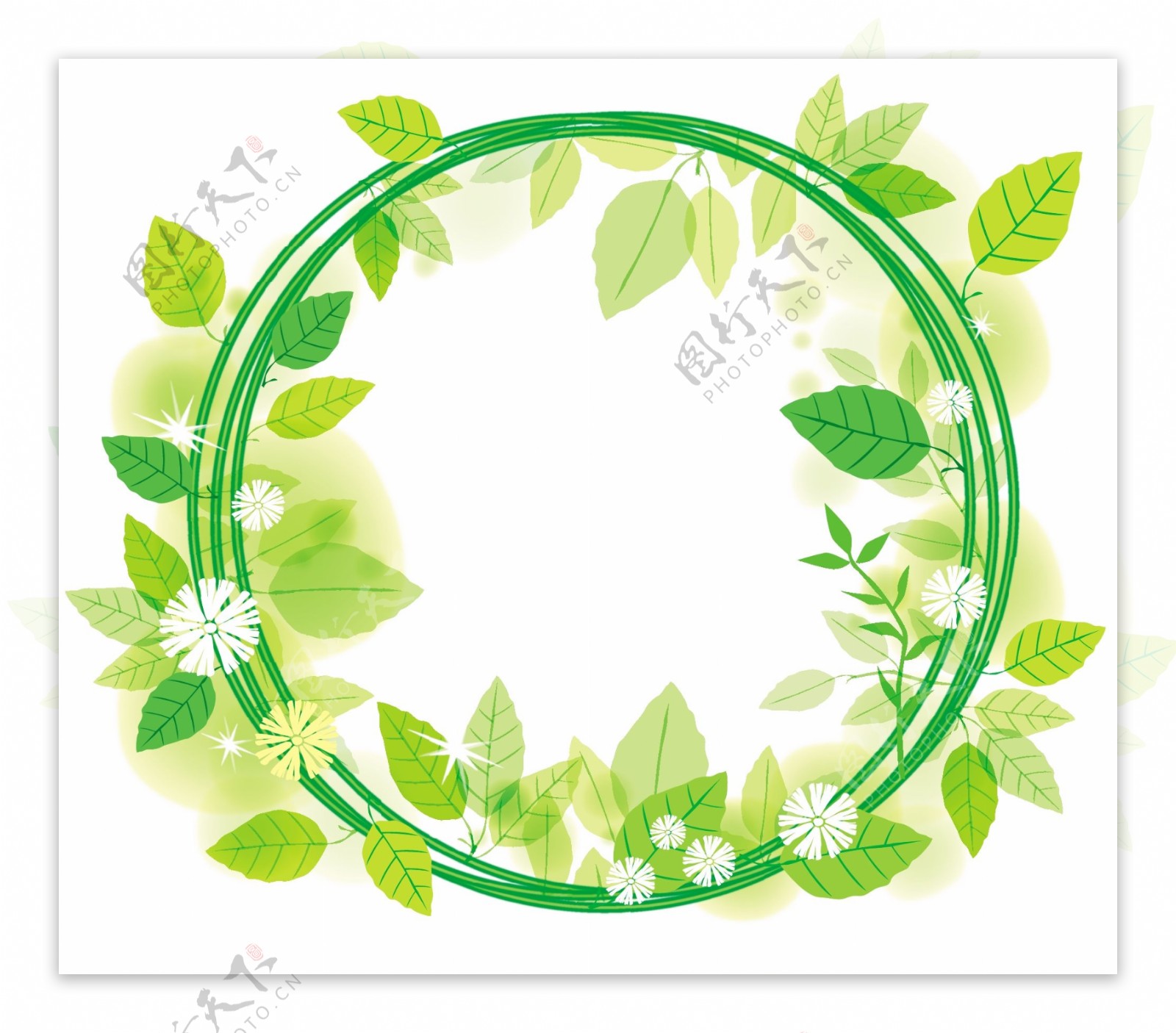 绿叶花朵构成的圆形边框图片