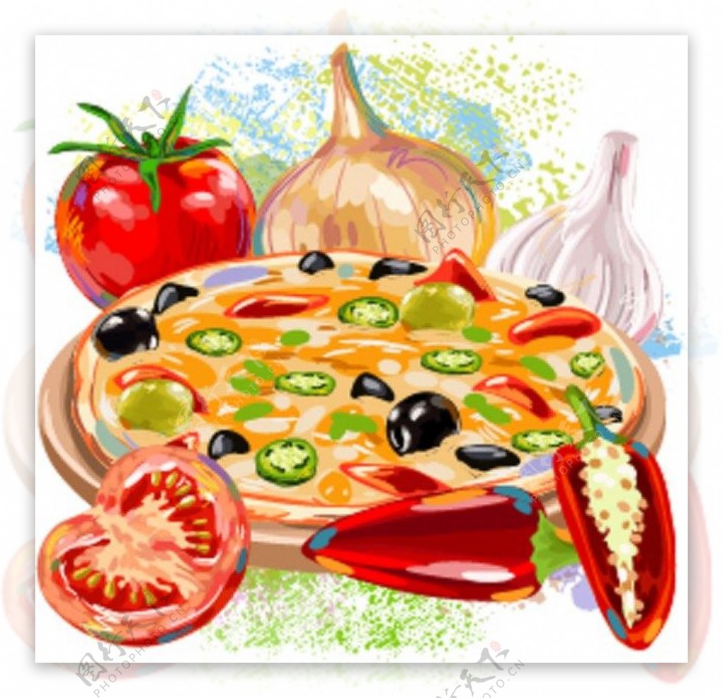 美味披萨蔬菜矢量图