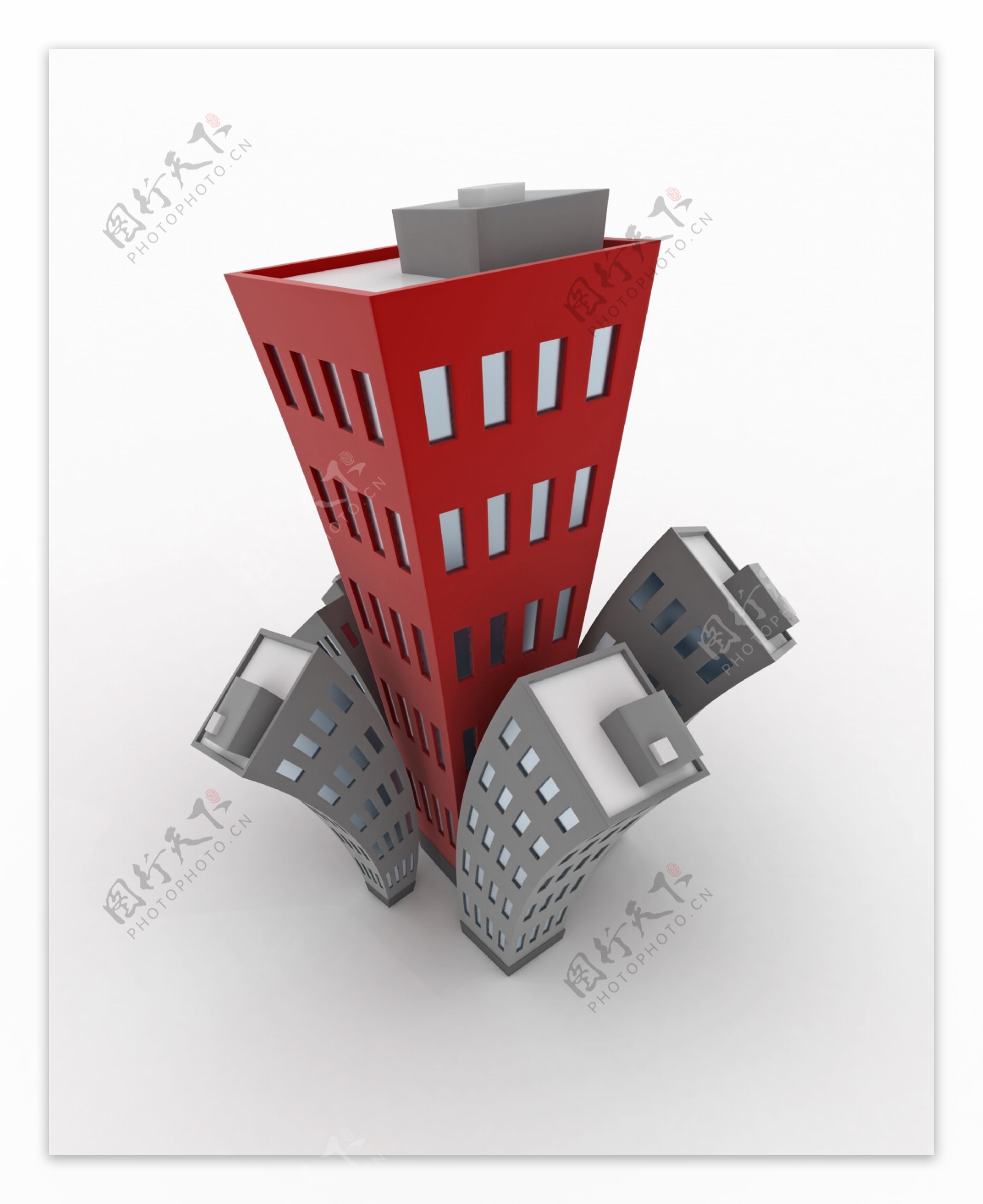 红色建筑模型图片