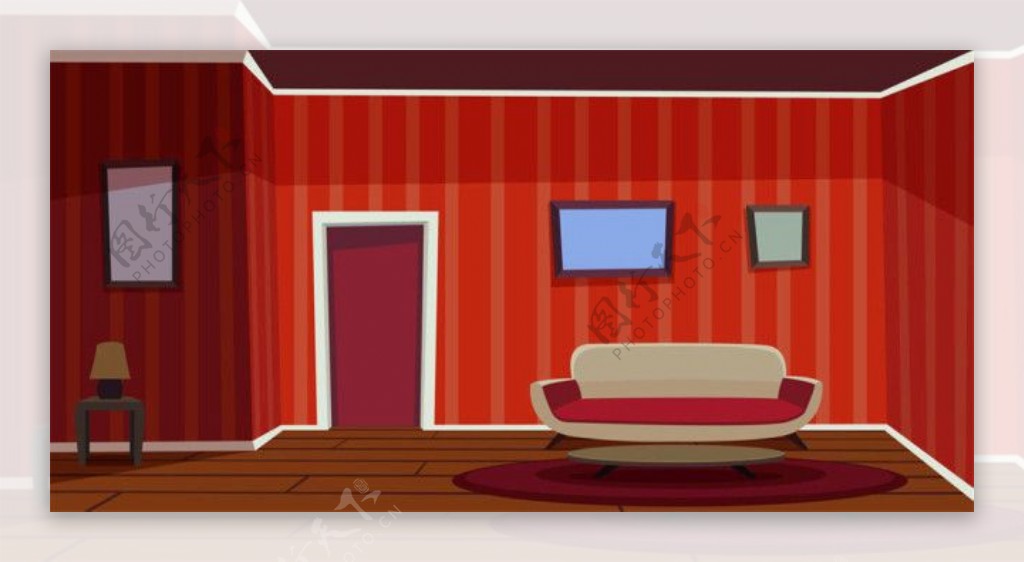 红色客厅效果图图片