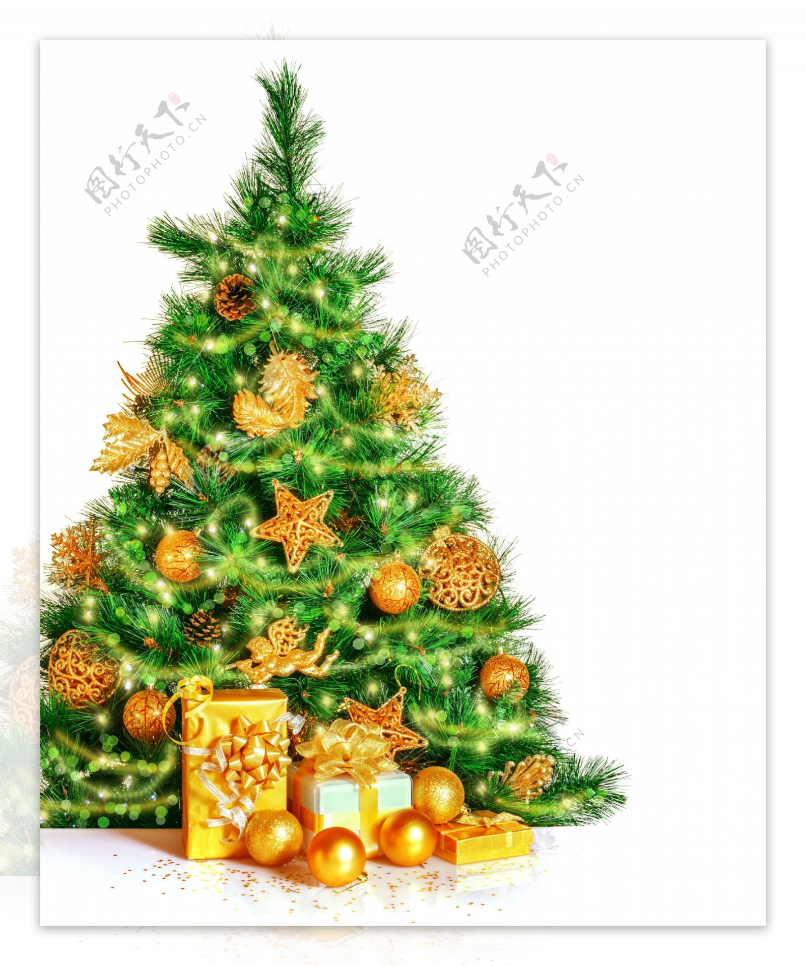 圣诞树和金色礼盒