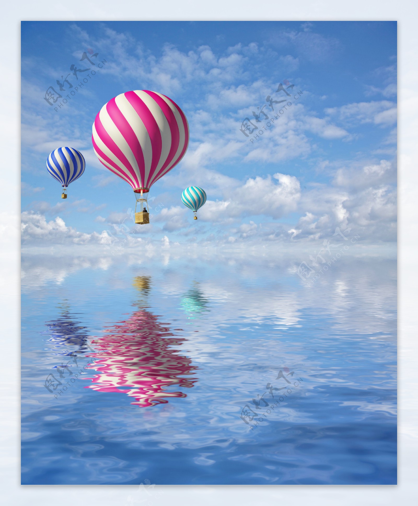 水面上的热气球图片