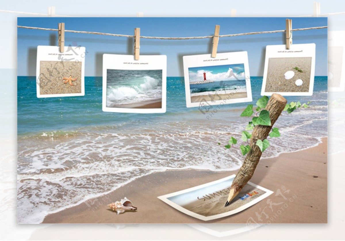 海滩夹子相册模板PSD分层素材