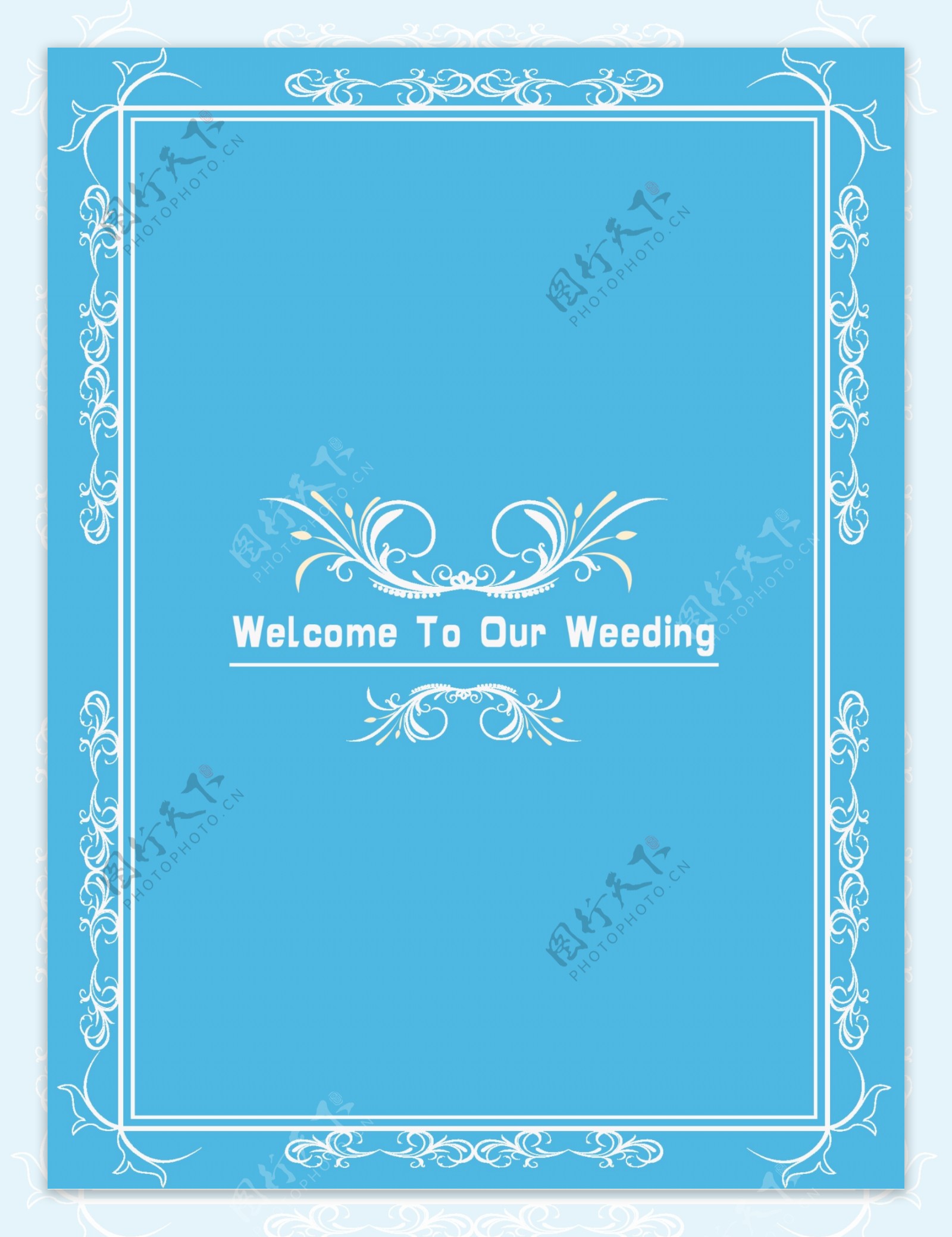 蓝色婚礼迎宾图图片