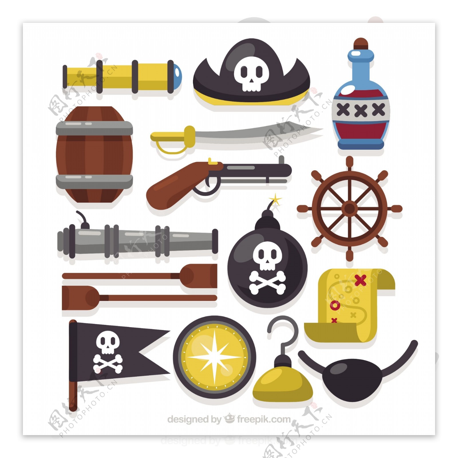 各种手绘海盗元素矢量素材