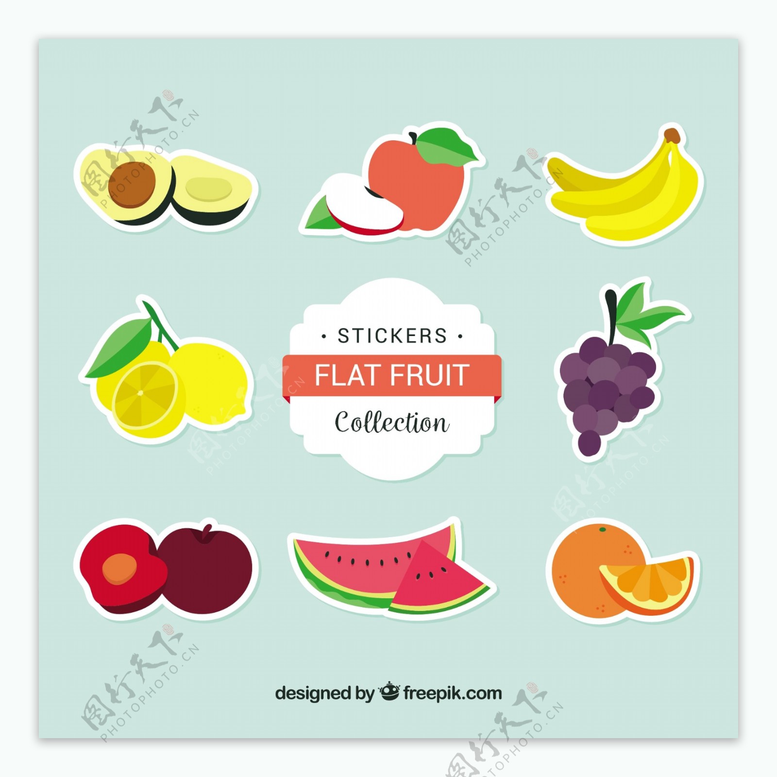 各种水果插图贴纸图标