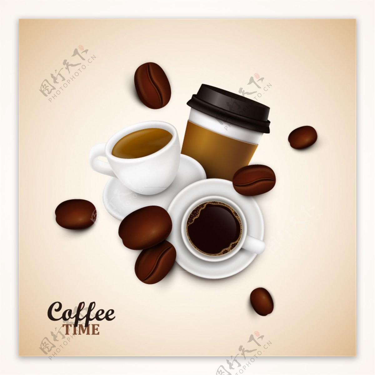 美味咖啡和咖啡豆矢量素材