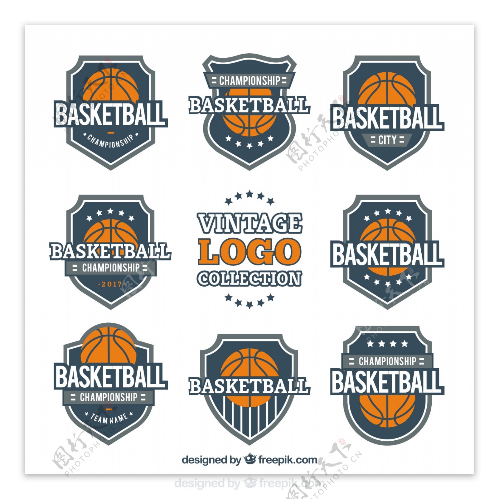 复古风格篮球标志图标系列