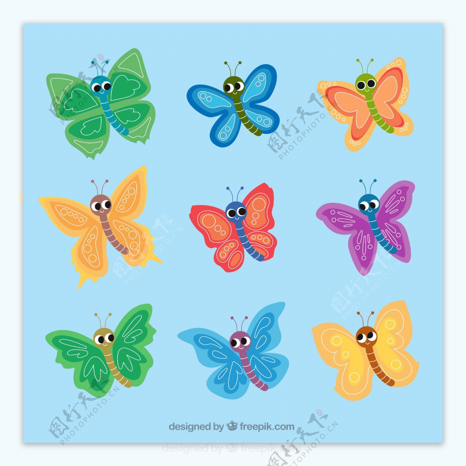 一组彩色可爱蝴蝶小图标