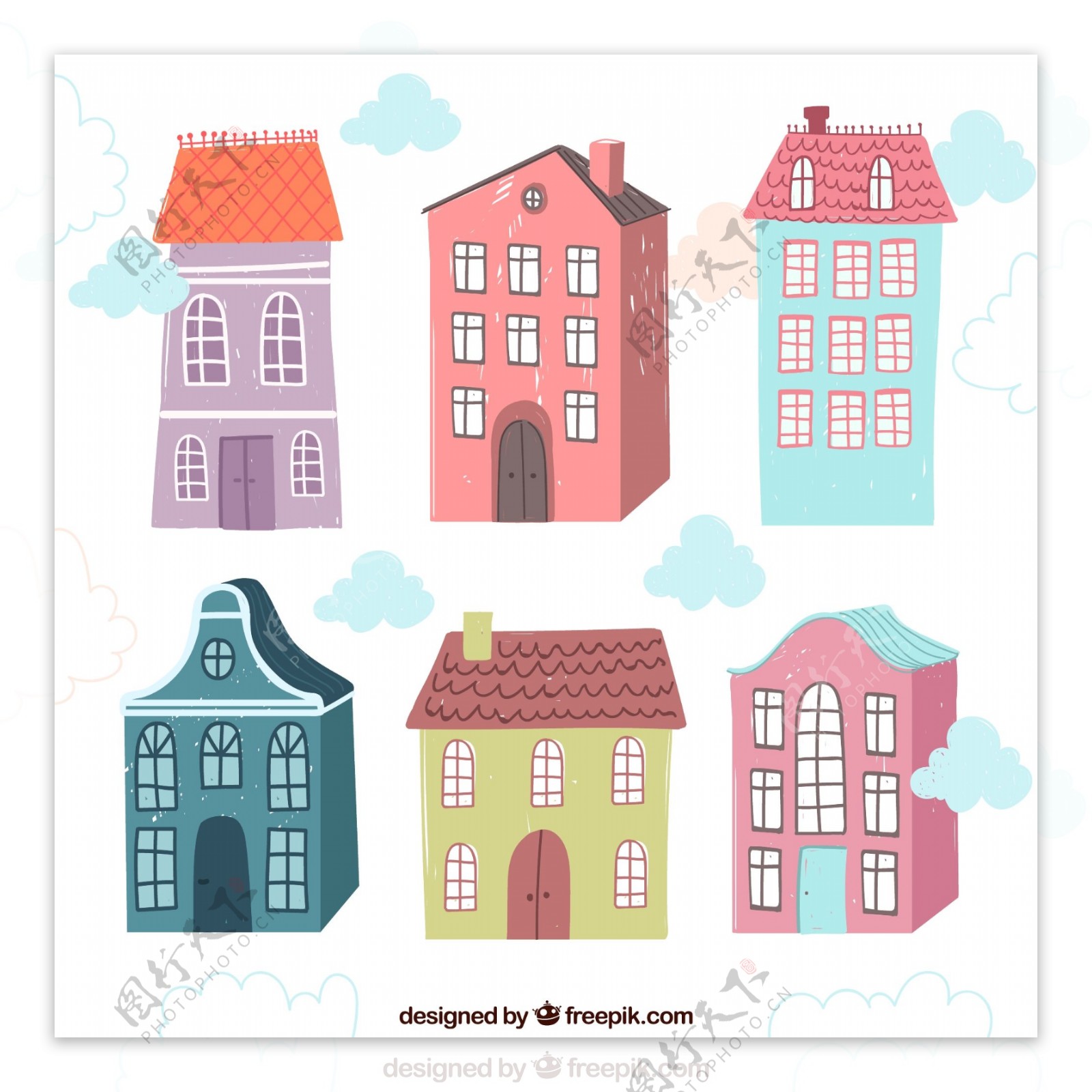 一组彩色小房子素材