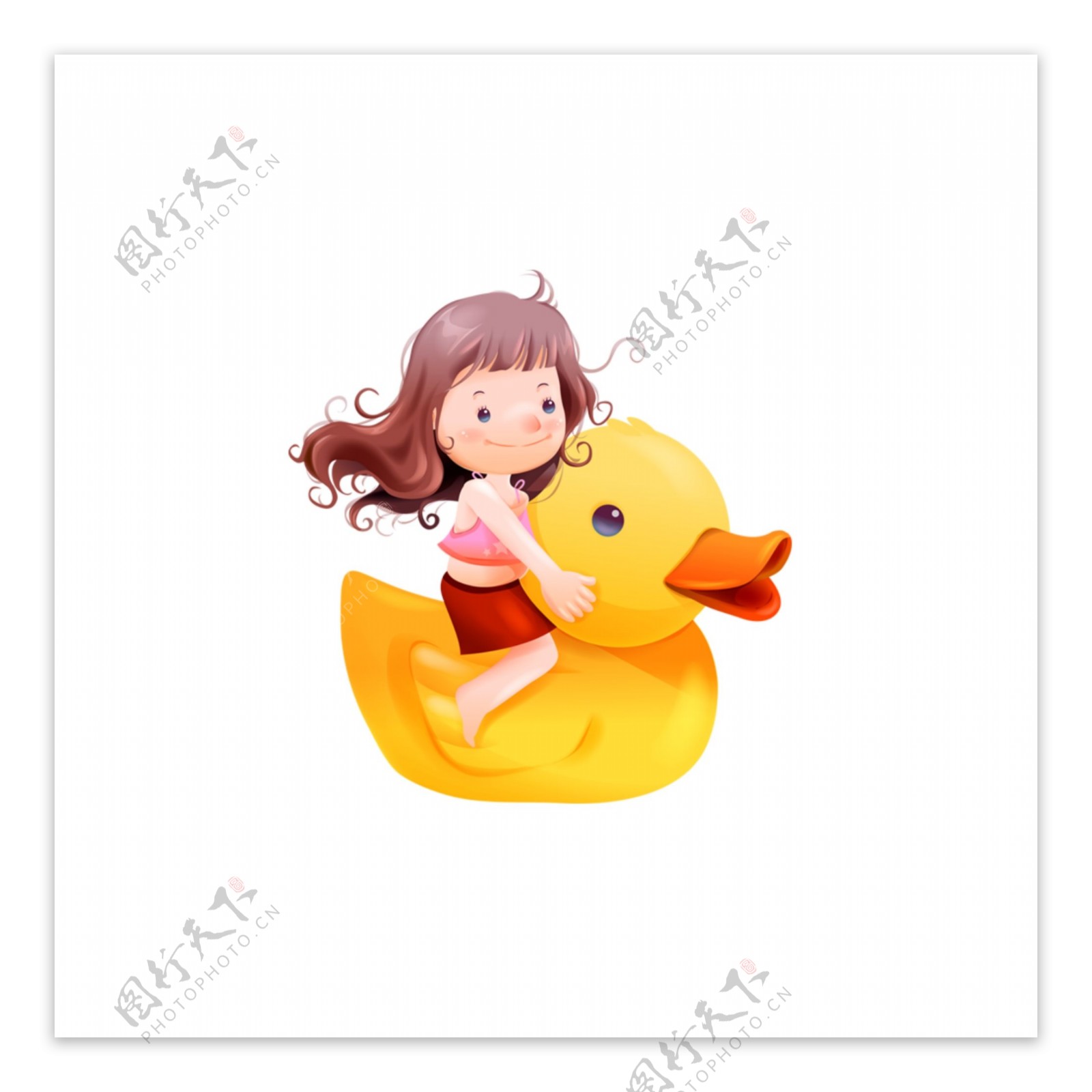 卡通骑着鸭子的女孩