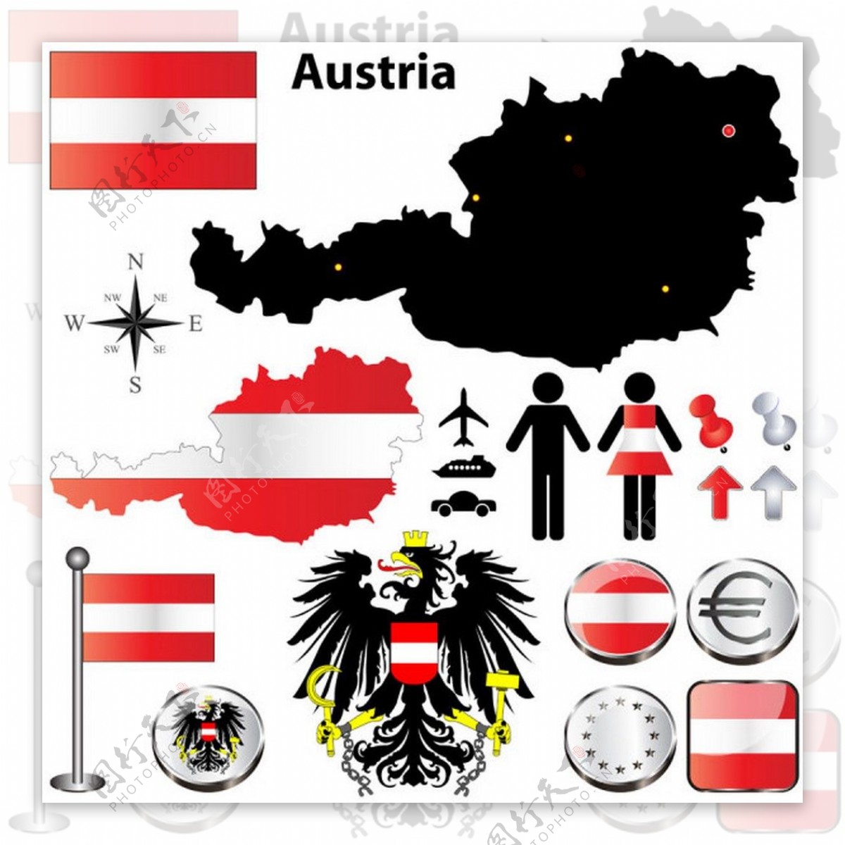 奥地利与地图符号和标志