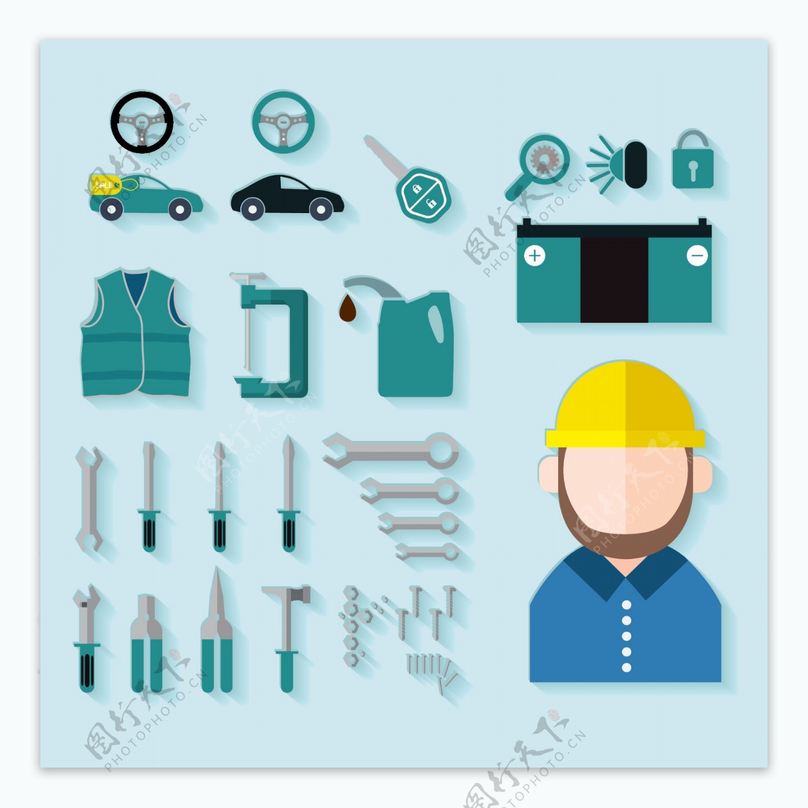 汽车维修工具和工人
