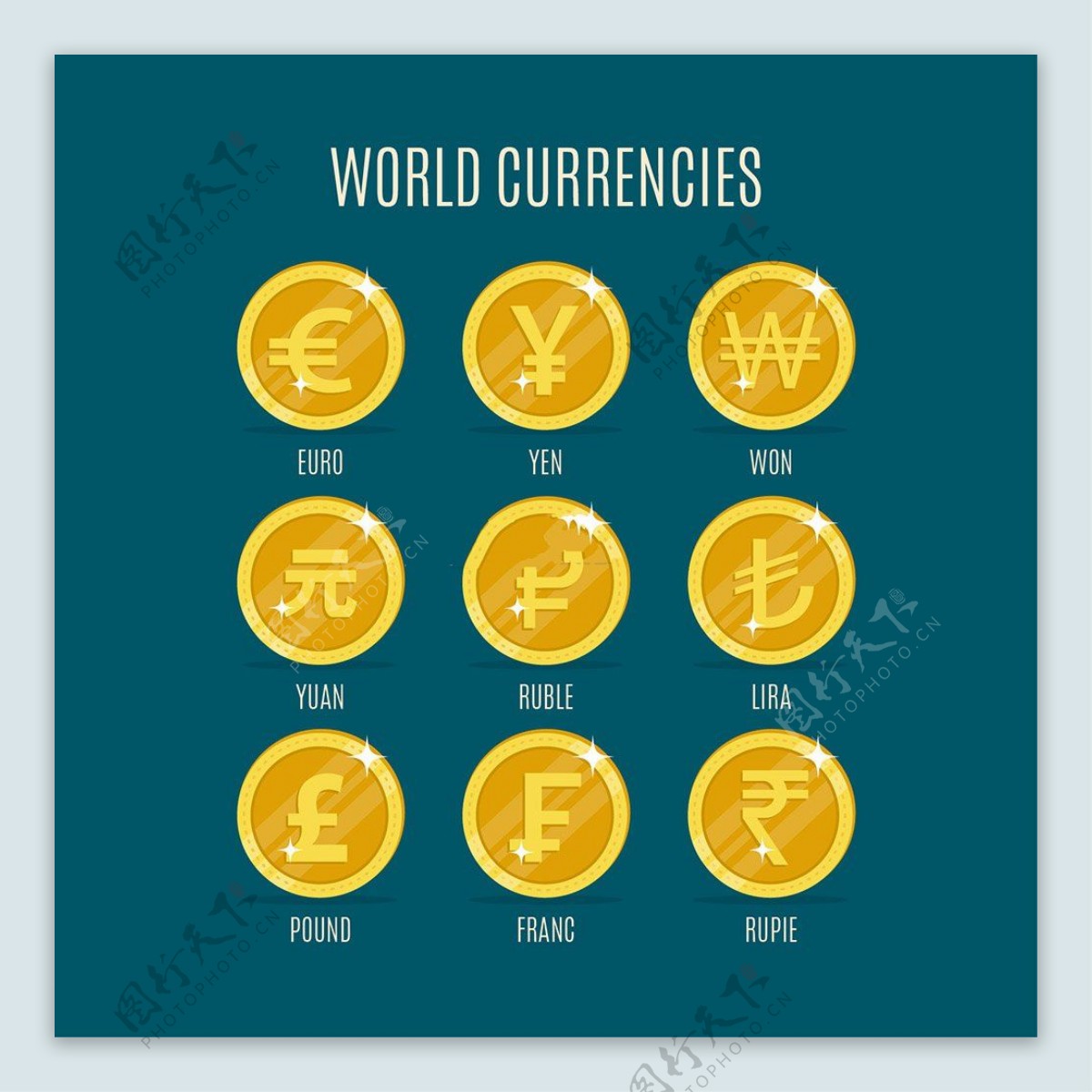 金色世界货币图标矢量素材