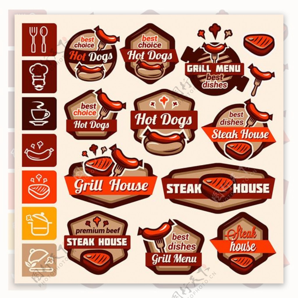 时尚烤肉图标标签设计矢量素材
