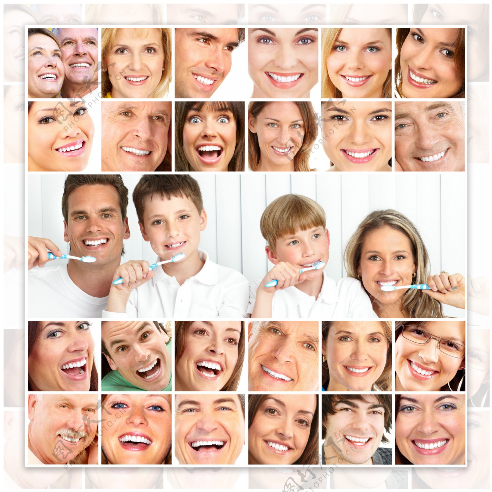 笑脸和刷牙的家庭图片