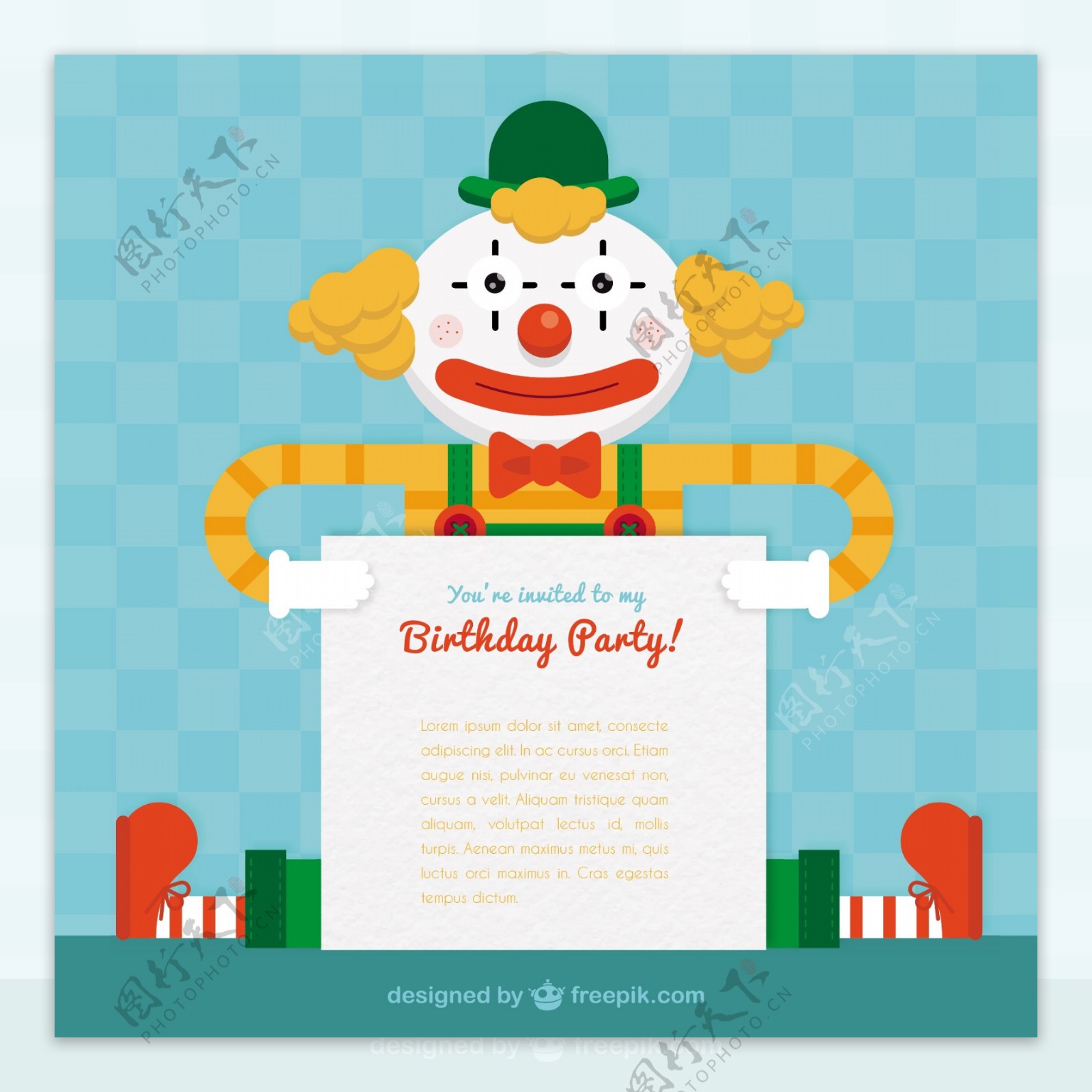 一个小丑生日聚会卡