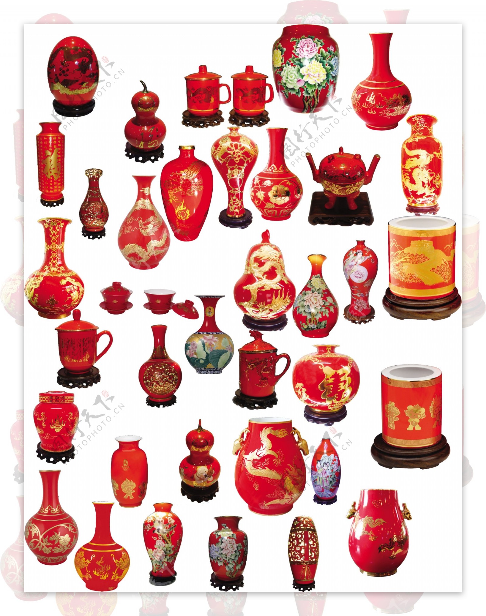 中国红瓷器合辑PSD抠图素材下载