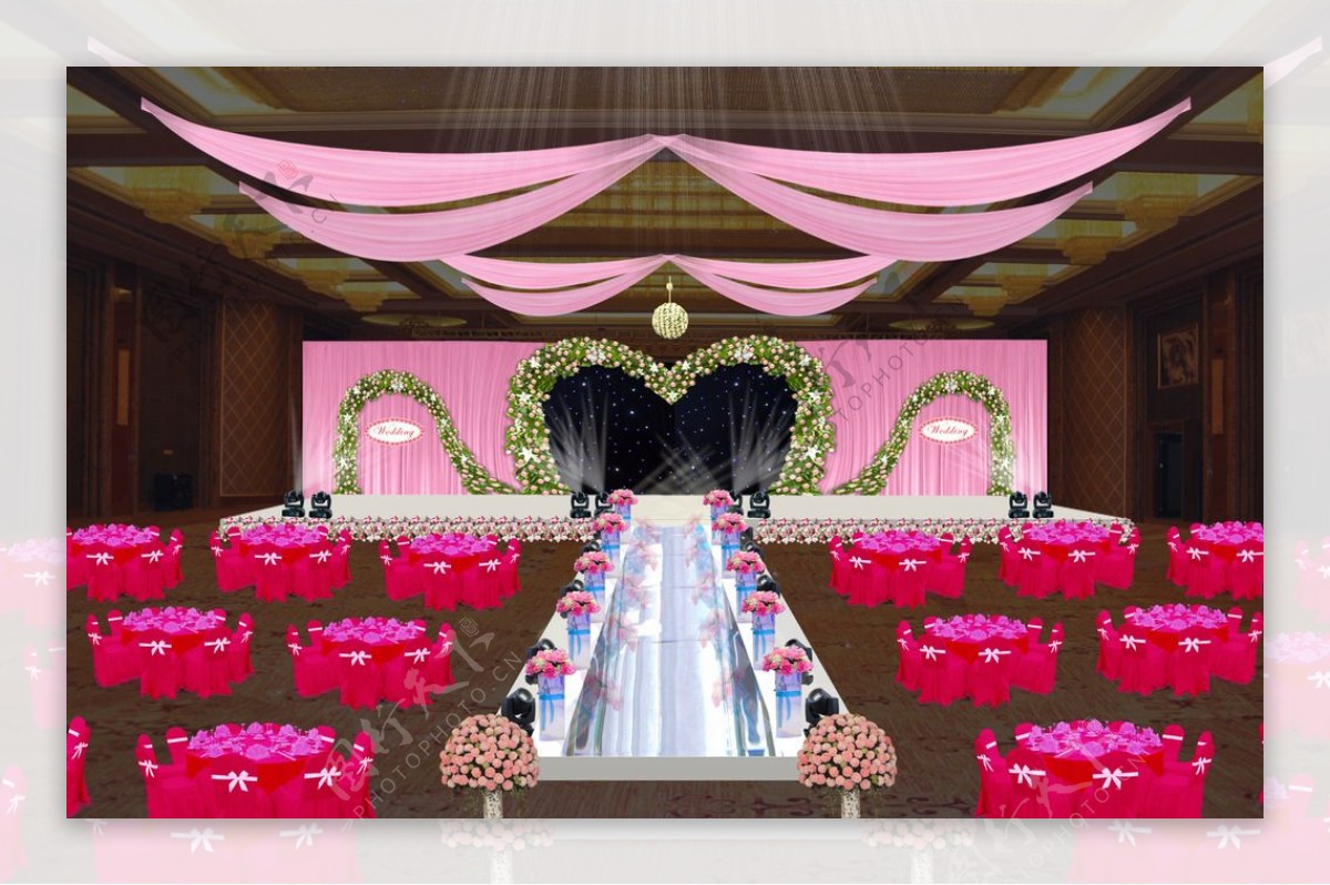粉色婚礼庆典舞台设计