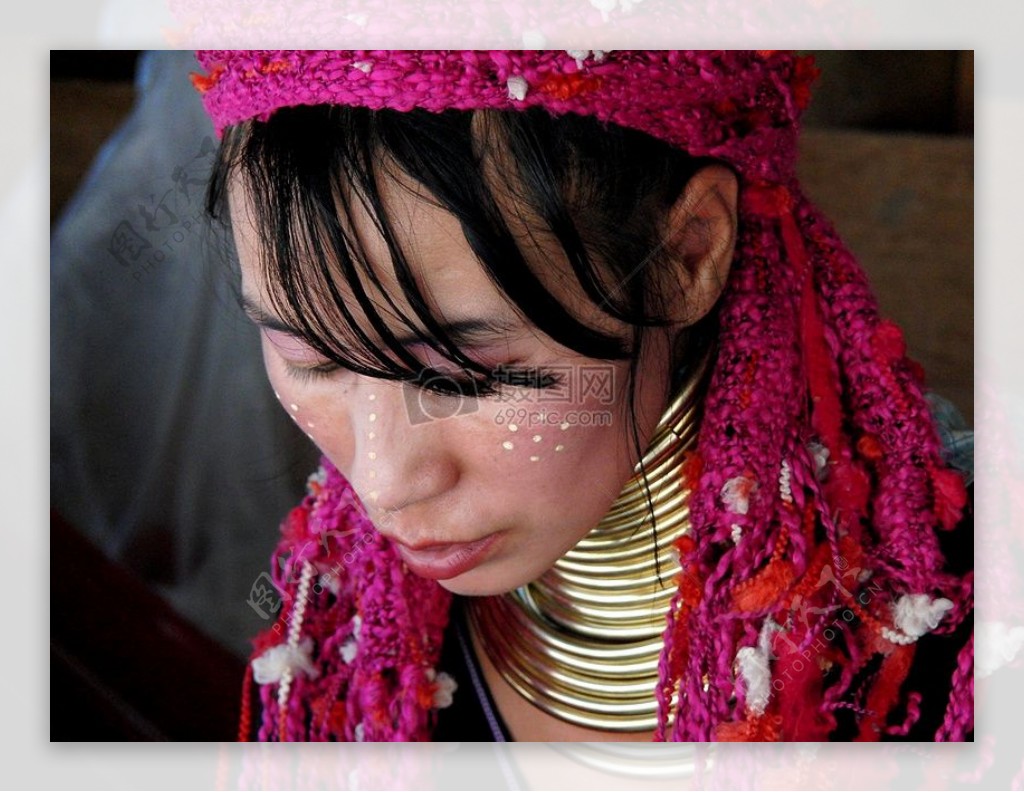 女子女孩泰国缅甸山民俗山部落土著文化服装传统