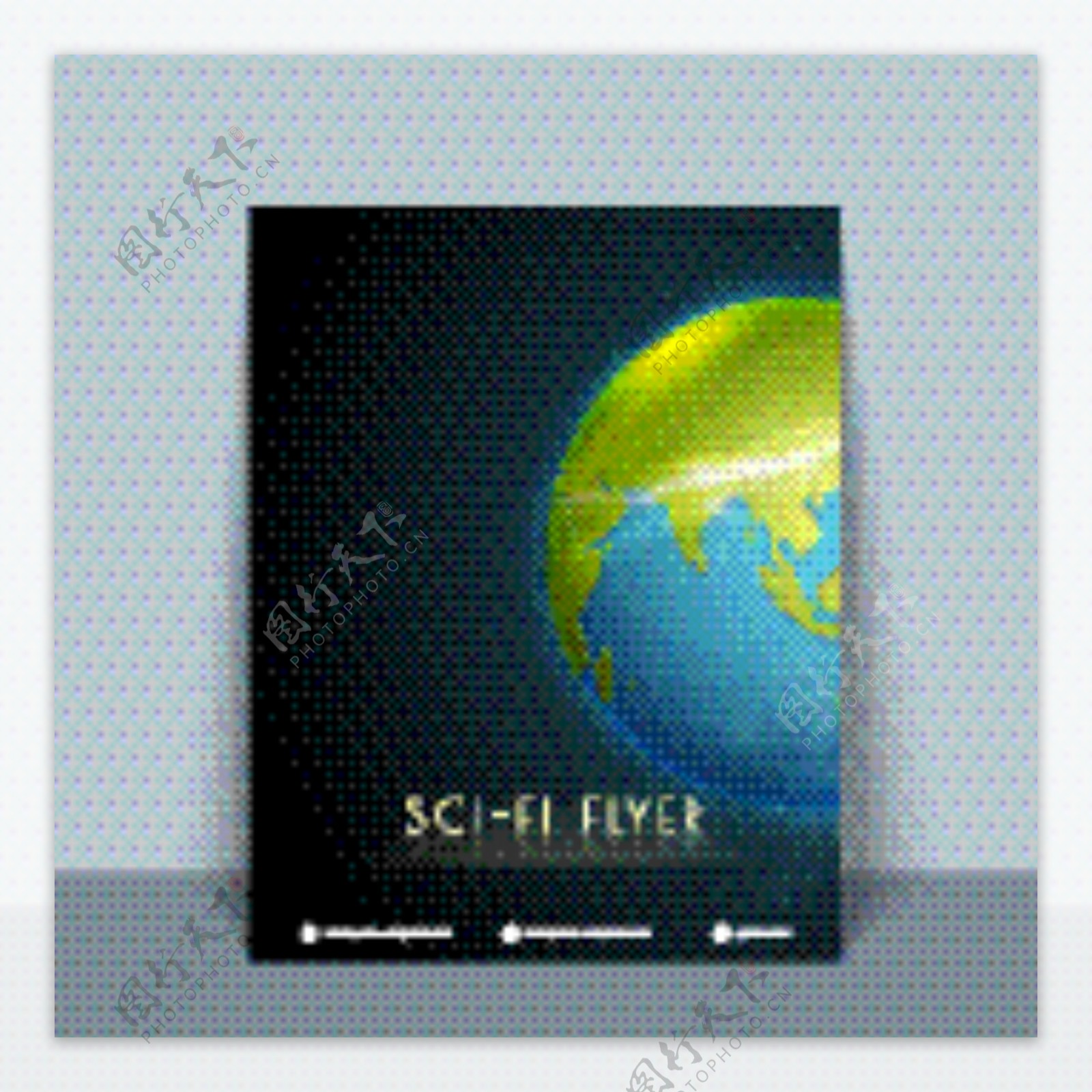 科幻传单模板或旗帜设计与光泽地球地球商业概念