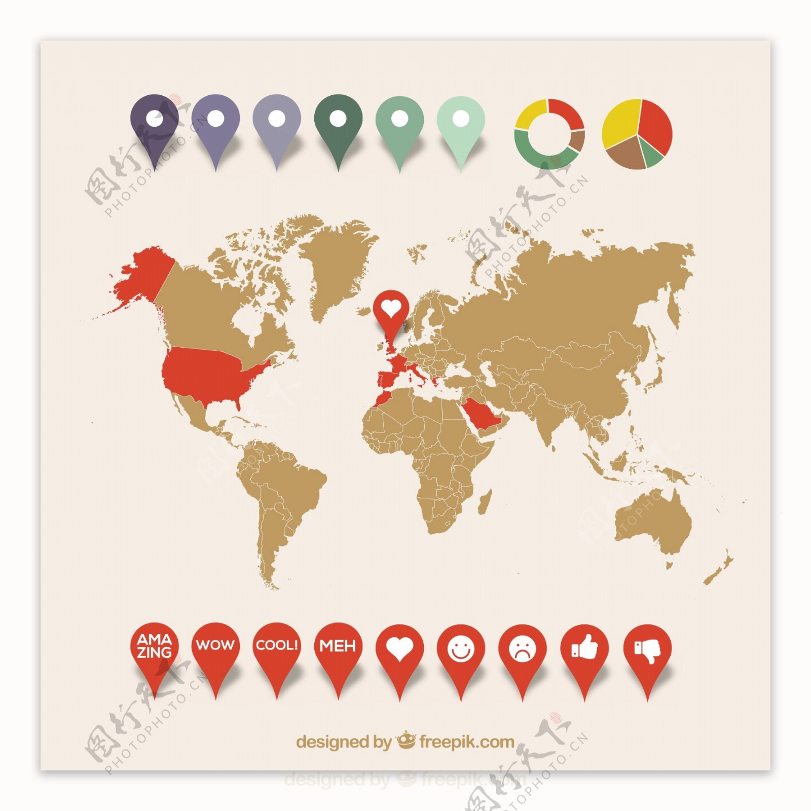 指针的世界地图图表