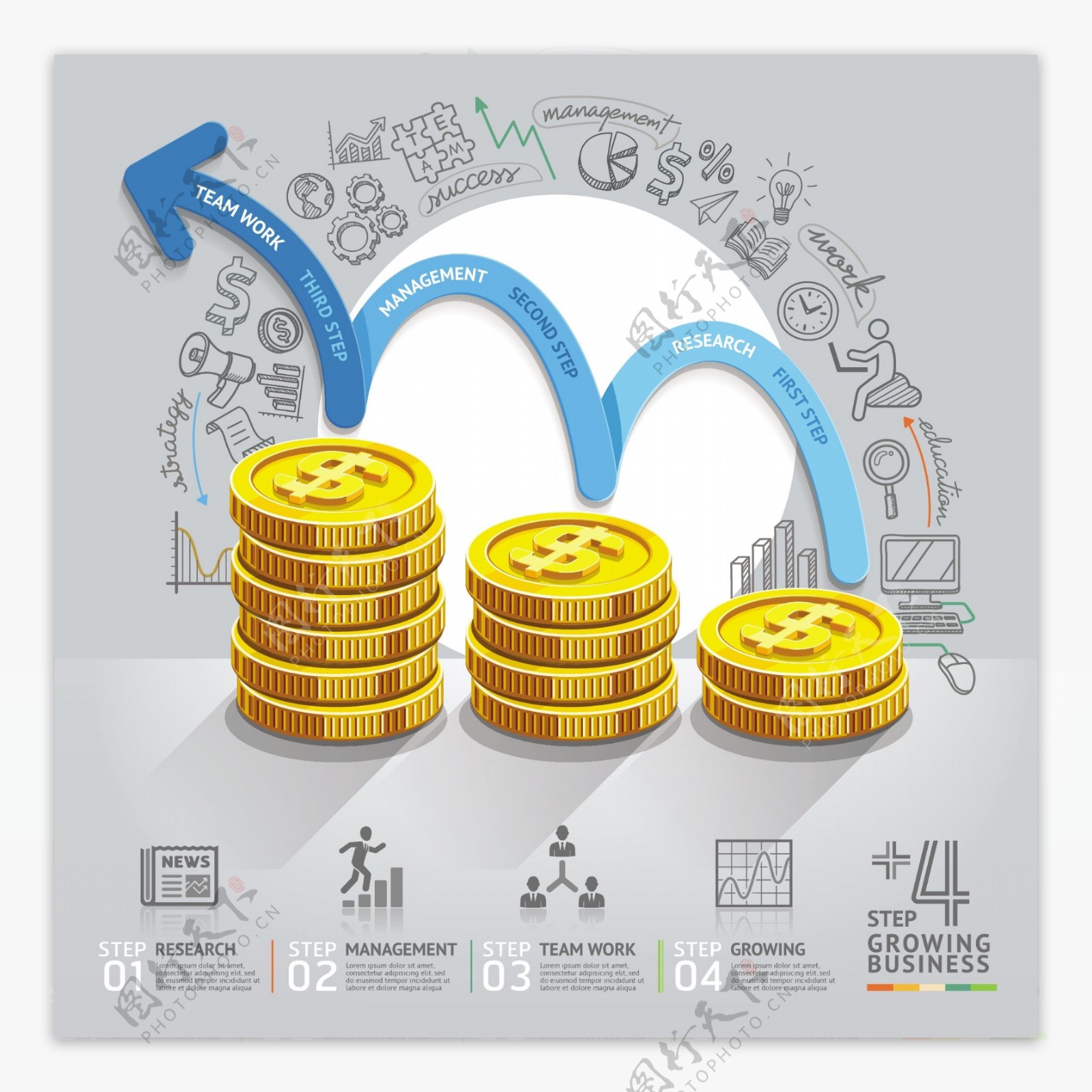 金融分析卡通图标ppt矢量素材