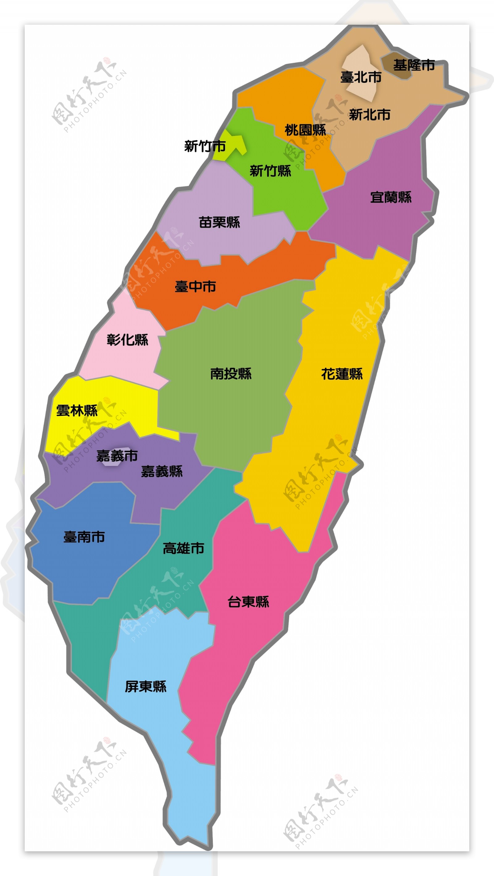 台湾行政区域简化图