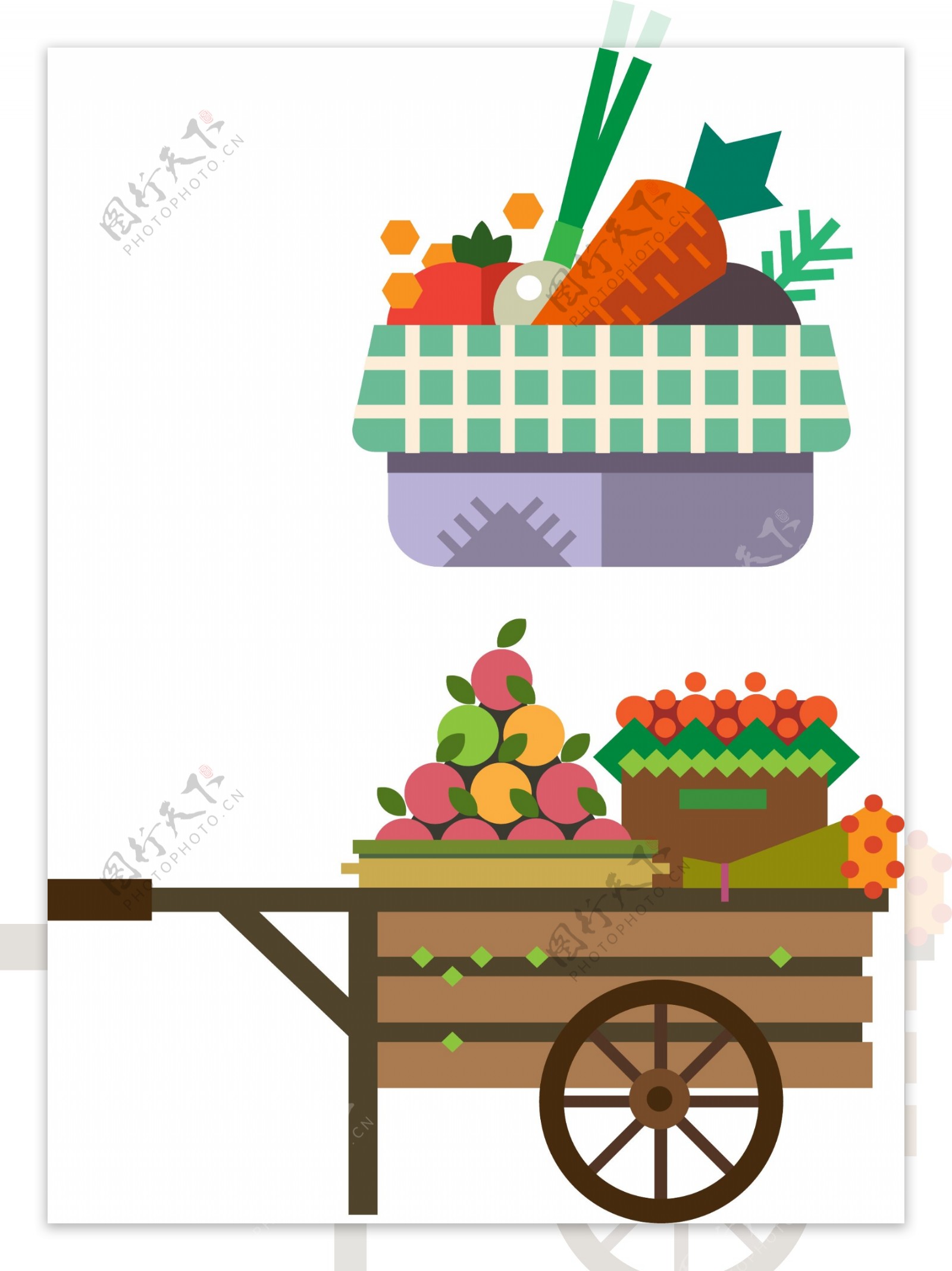 水果车购物篮蔬果素材