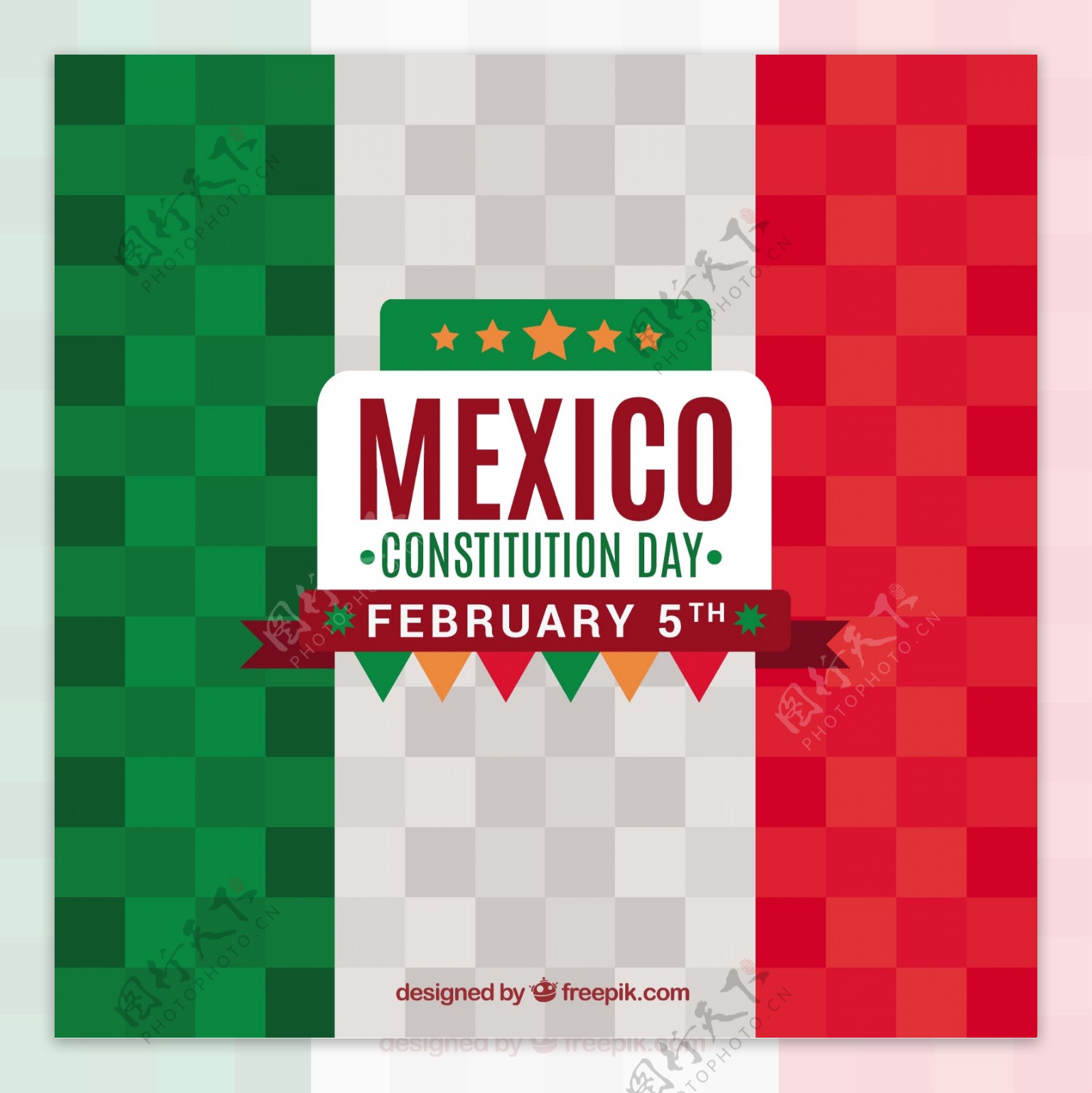 平面设计中的墨西哥国旗背景
