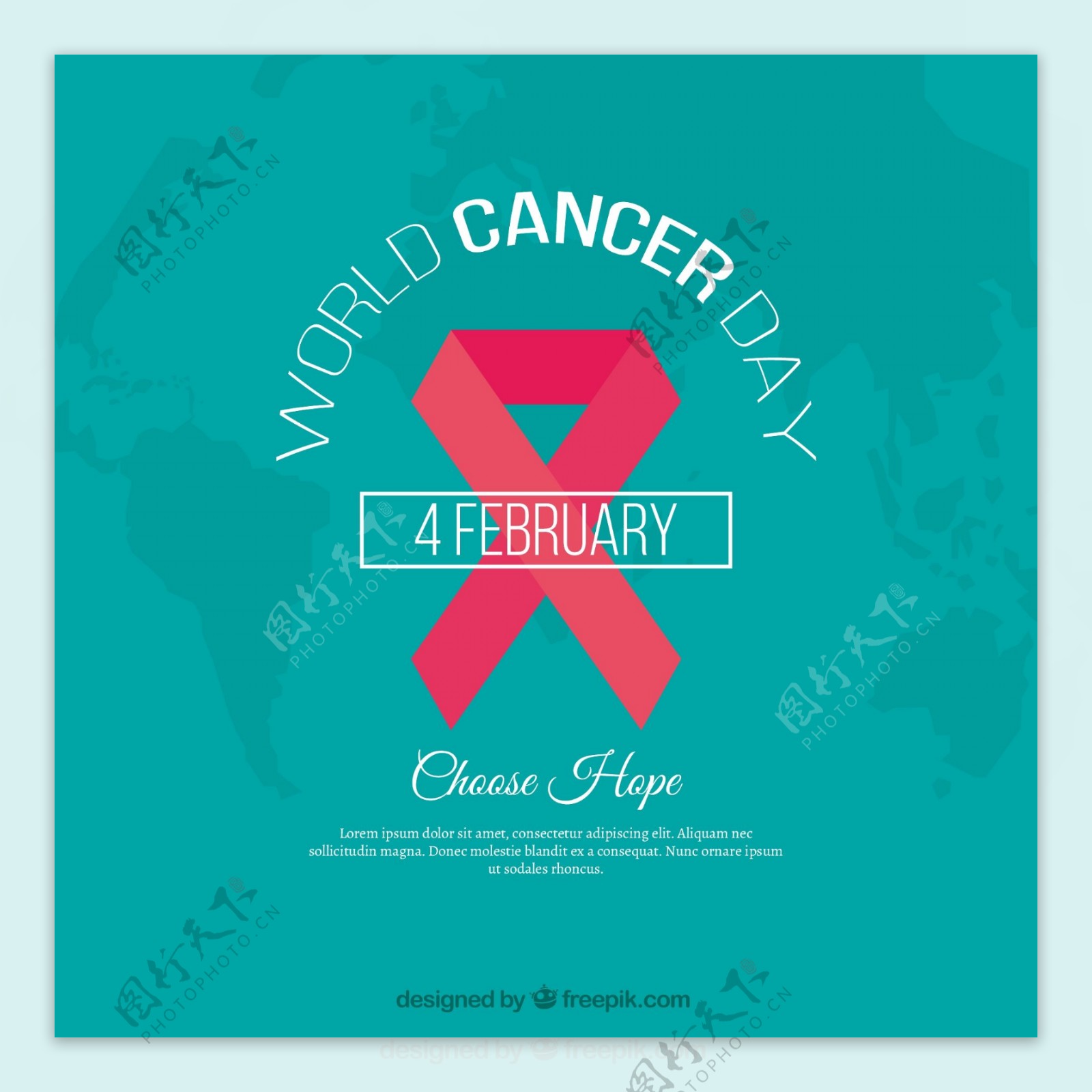 世界癌症日绿色背景装饰粉红丝带
